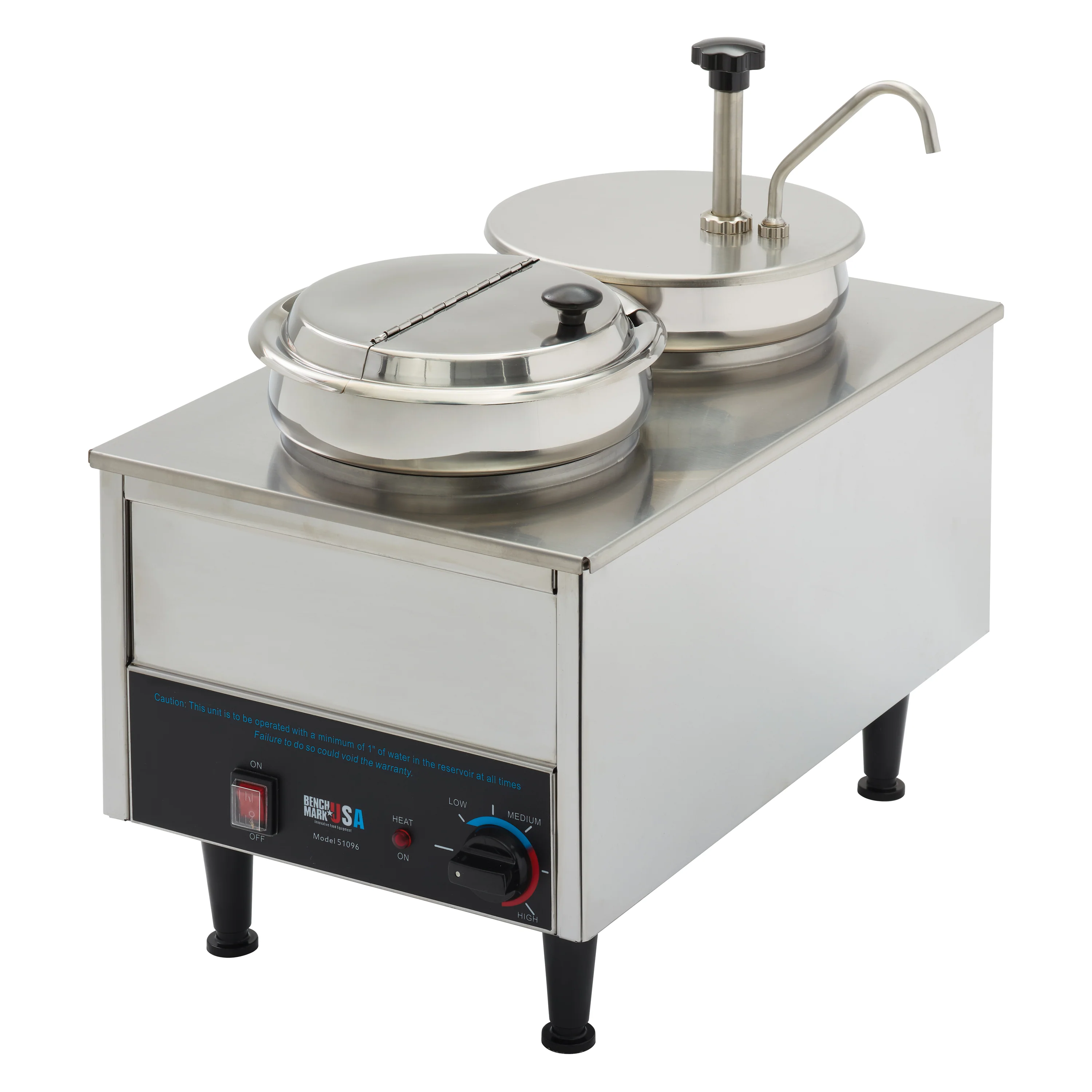 Winco 51073P 21 Inch Food Topping Warmer with Dual 7 Quart Wells and Pump