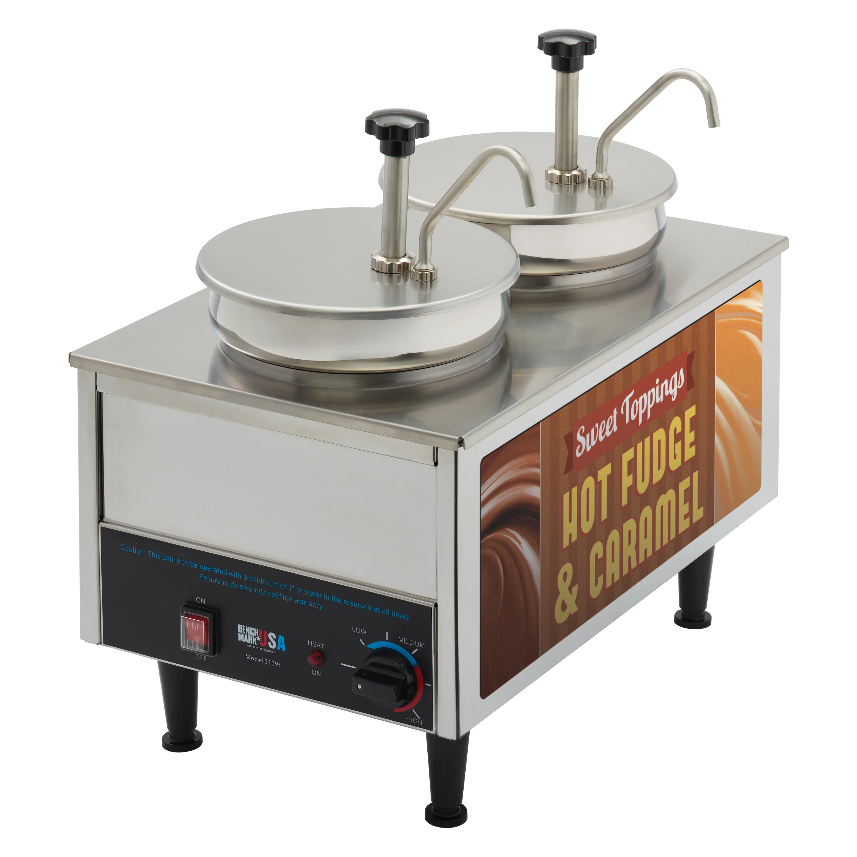 Winco 51074H 21 Inch Hot Fudge/Caramel Warmer Stainless Steel Pumps - Image 2