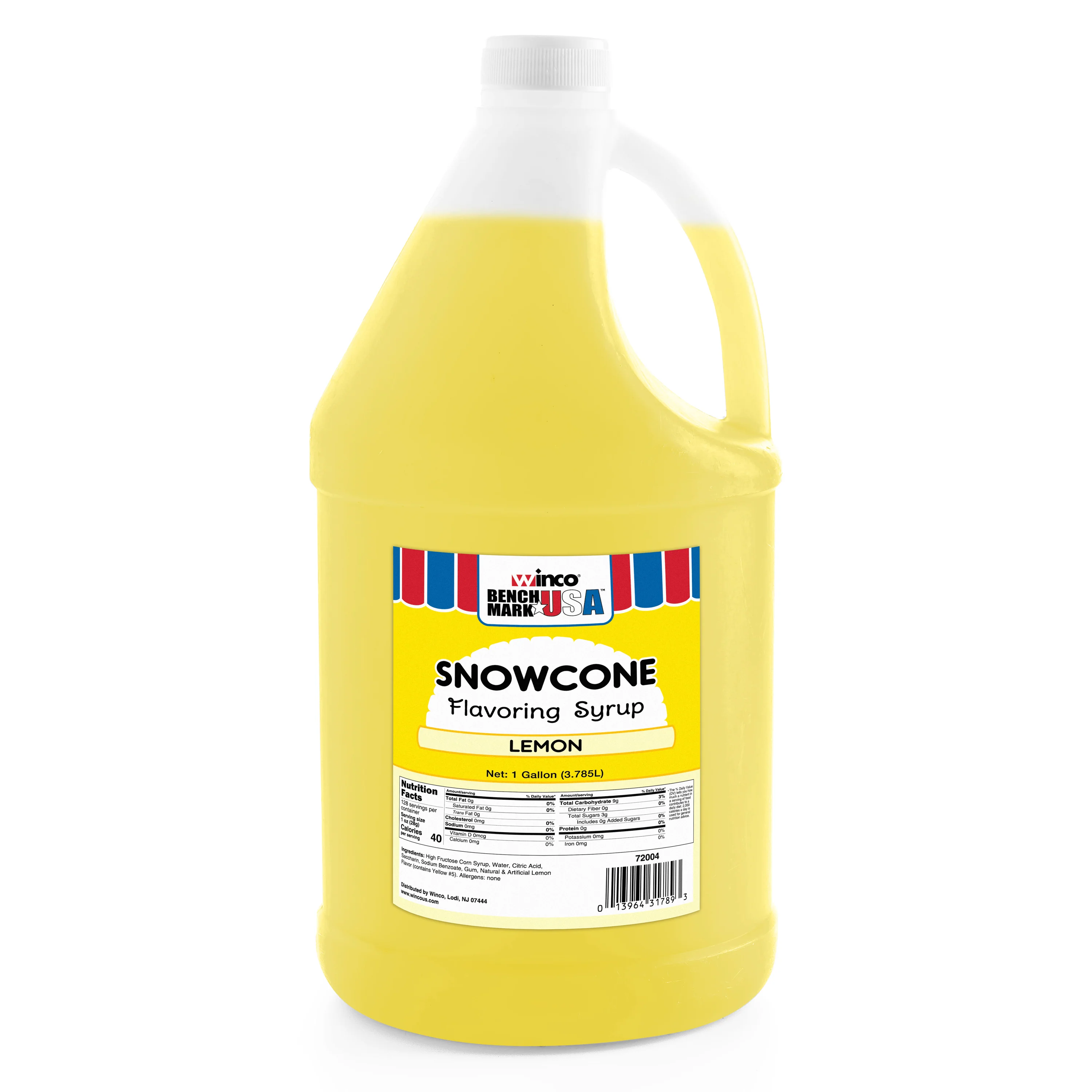 Winco 72004CS 7 Inch Snow Cone Syrup Lemon Flavor 4 Gallon Case