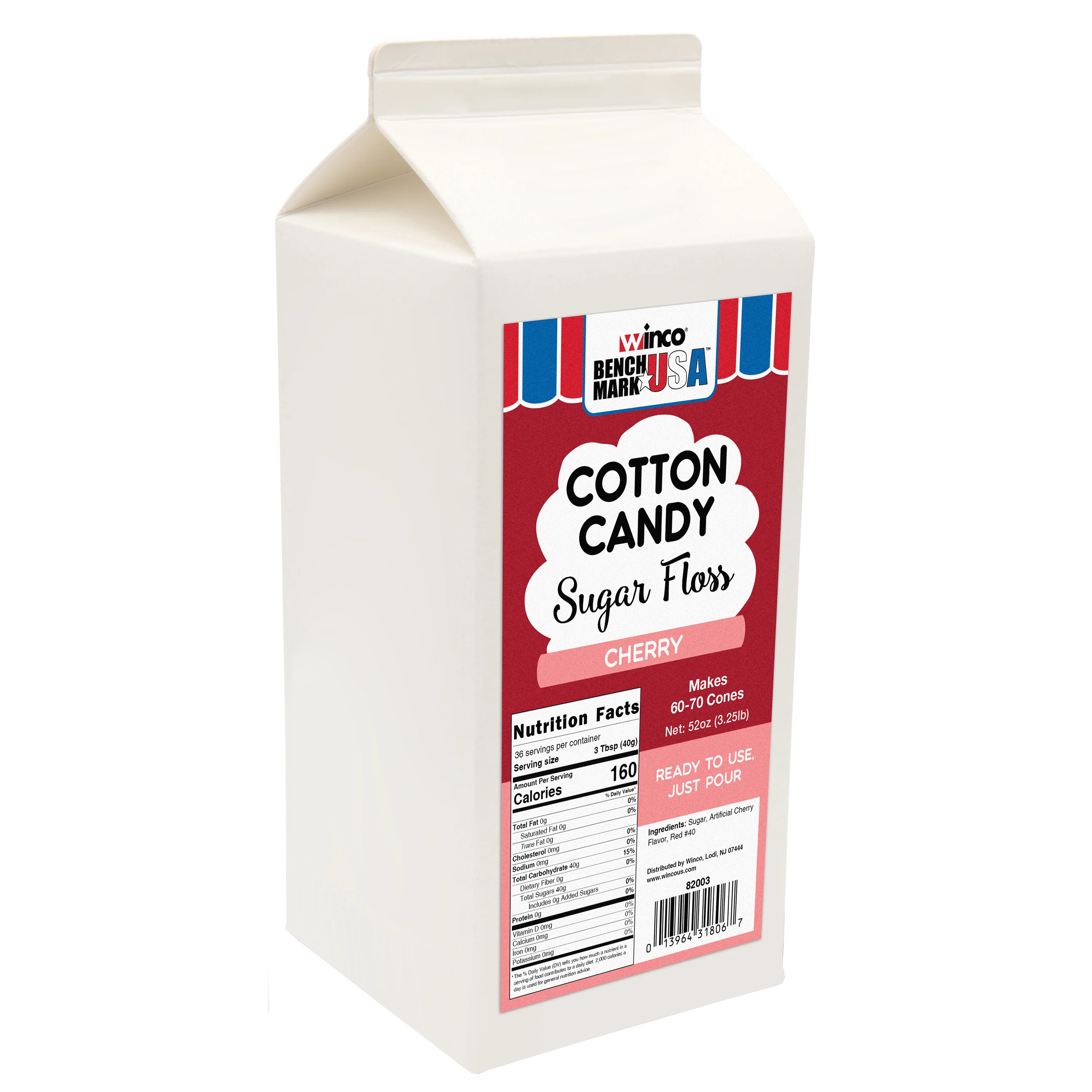 Winco 82003CS 3.25 Lb Cotton Candy Sugar Floss Cherry 6 Packs