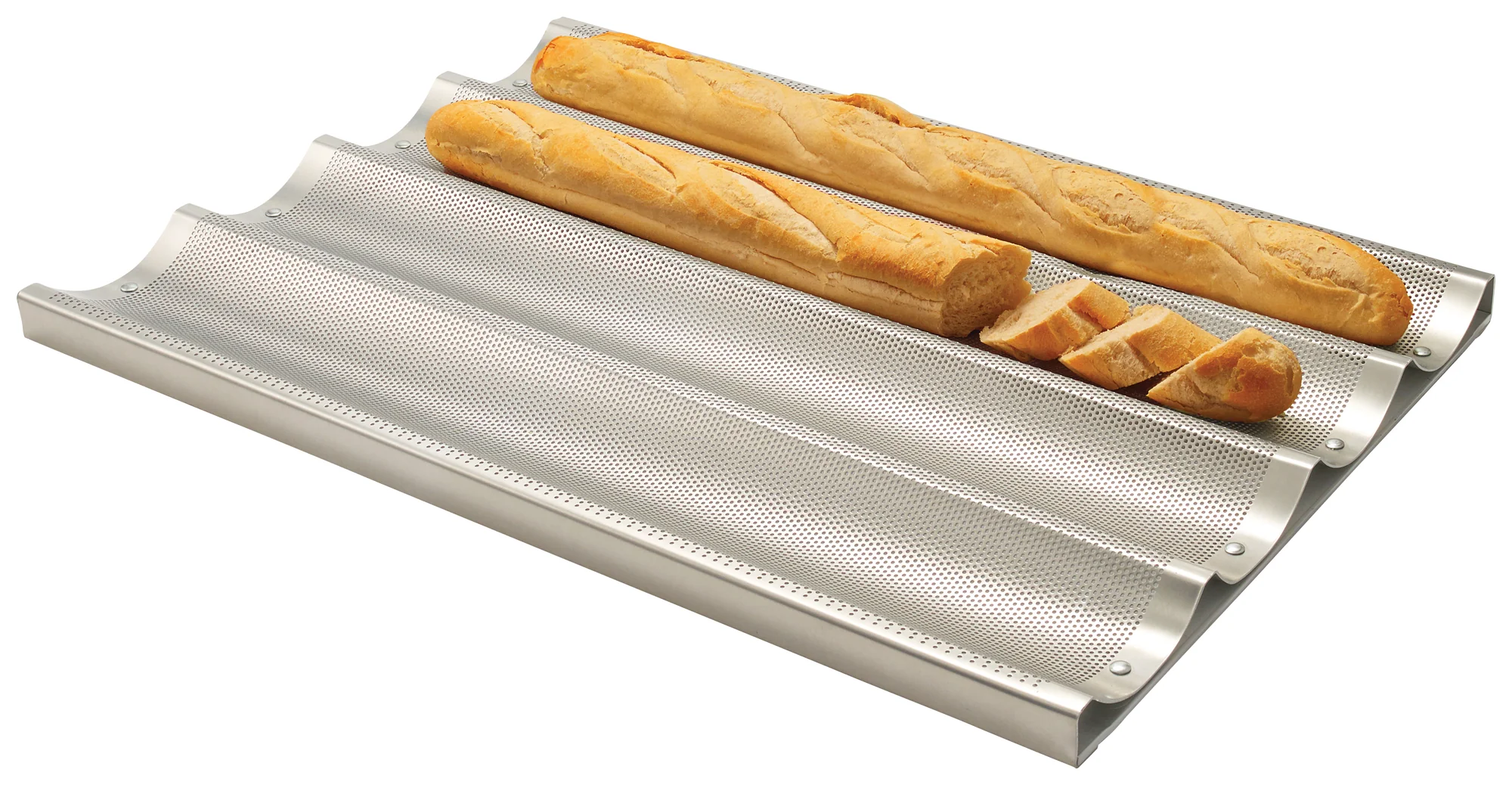 Winco ABPN-4 26 Inch 4 Slot Baguette Pan Perforated 16 Gauge Aluminum - Image 3
