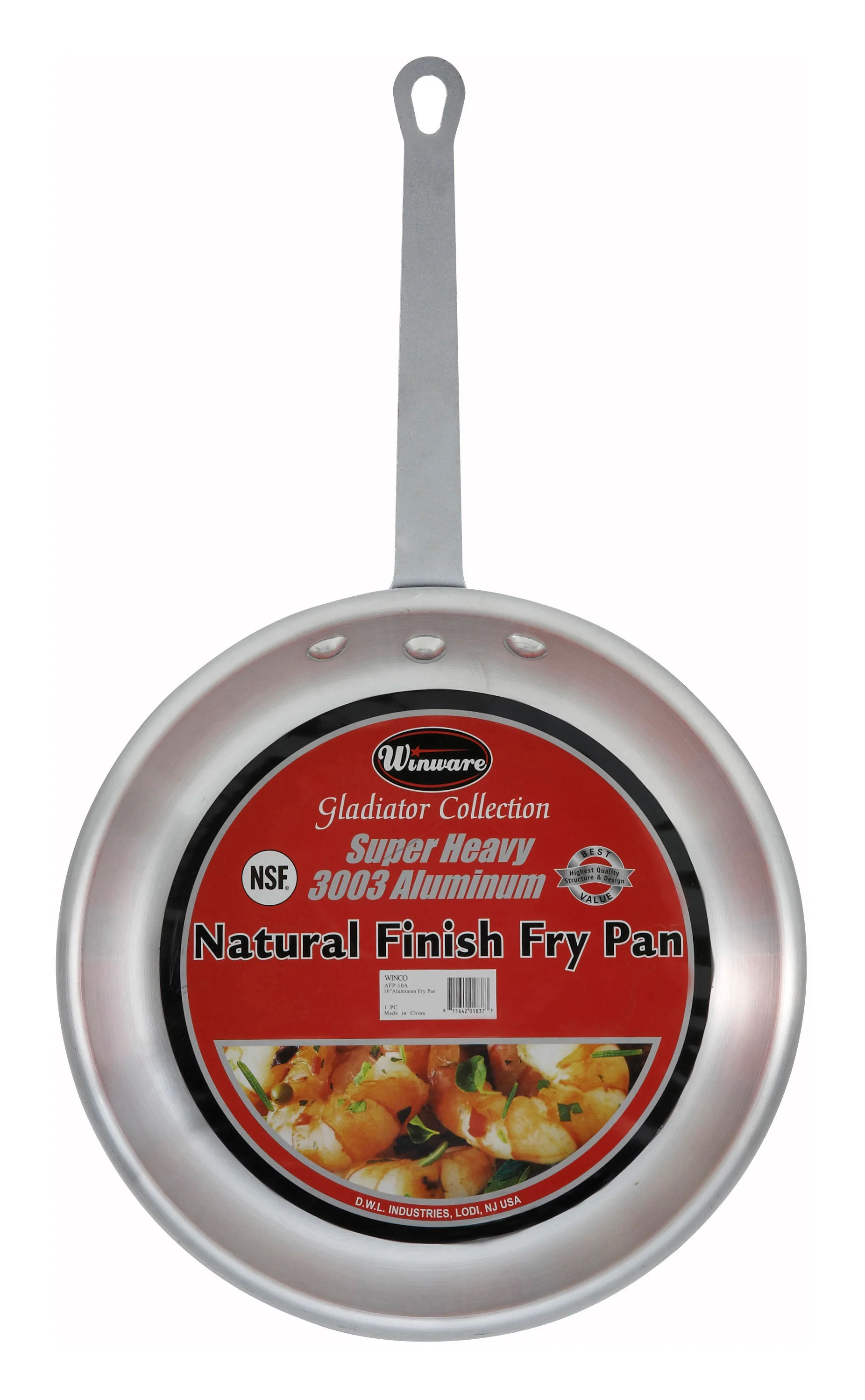 Winco AFP-12A 12 Inch Fry Pan Round Riveted Handle 3003 Aluminum Uncoated - Image 3