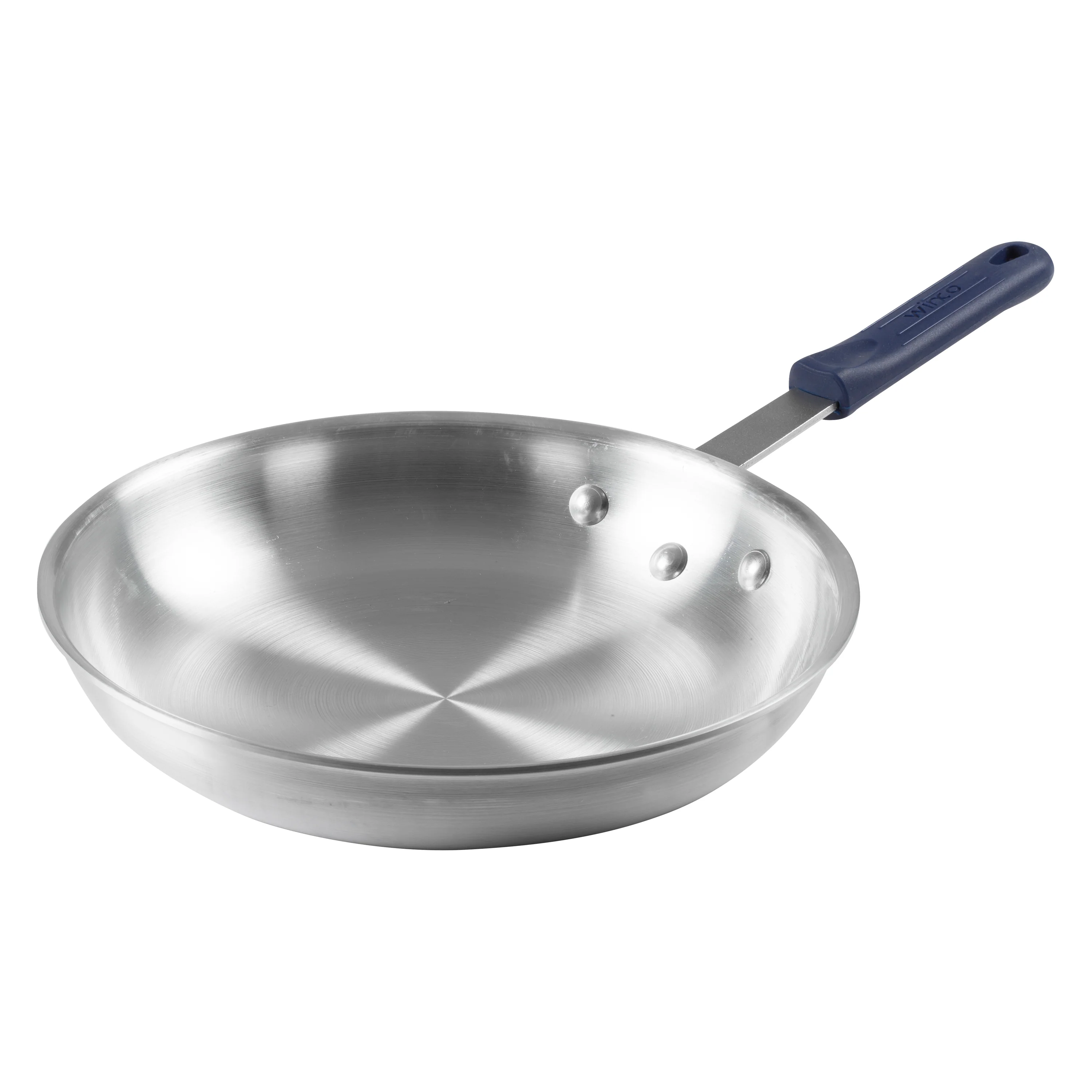 Winco AFP-12A-H 12 Inch Round Fry Pan Riveted Handle with Blue Silicone Sleeve Aluminum - Image 3