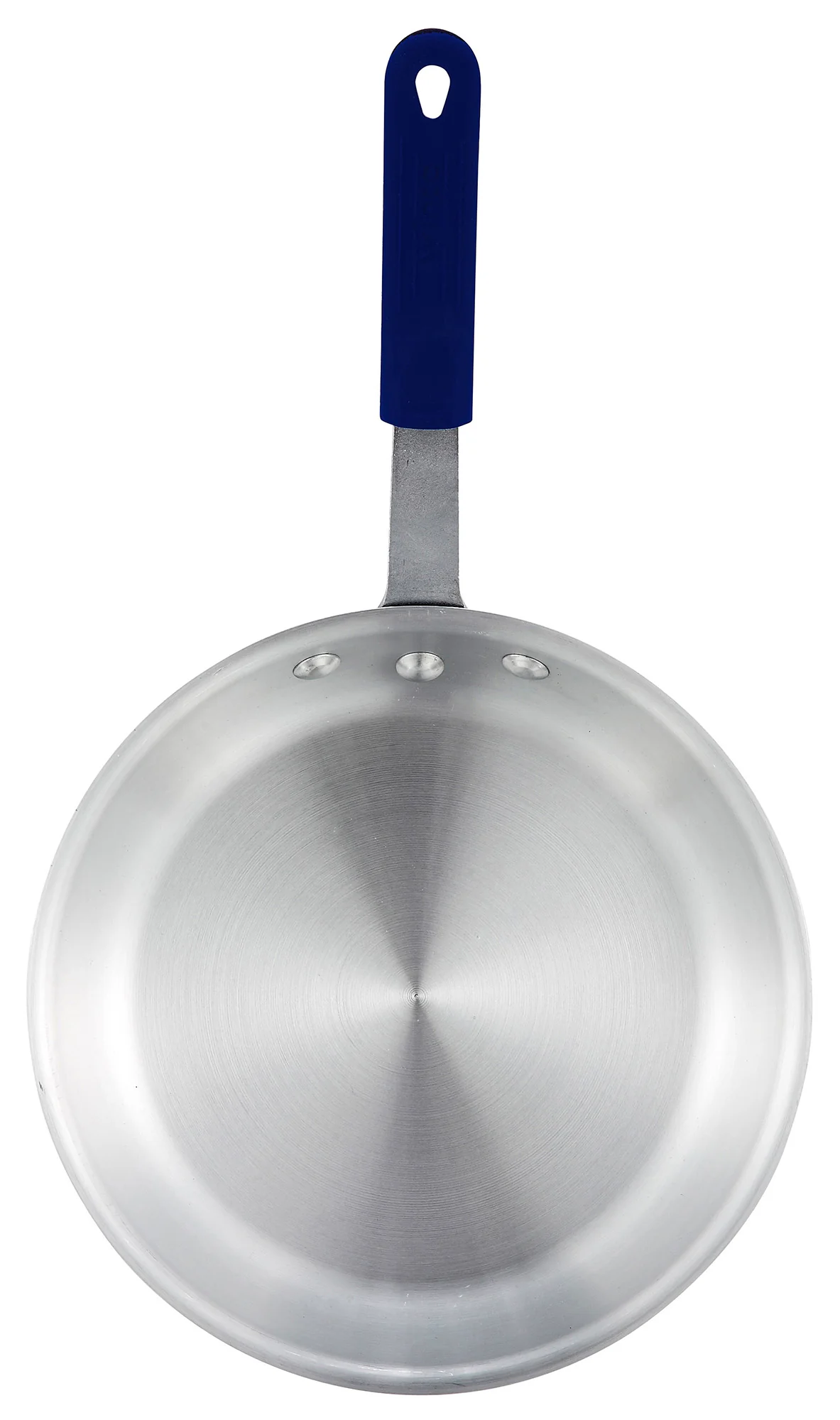 Winco AFP-7A-H Diameter 7 Inch Fry Pan Aluminum Riveted Handle Blue Silicone Sleeve