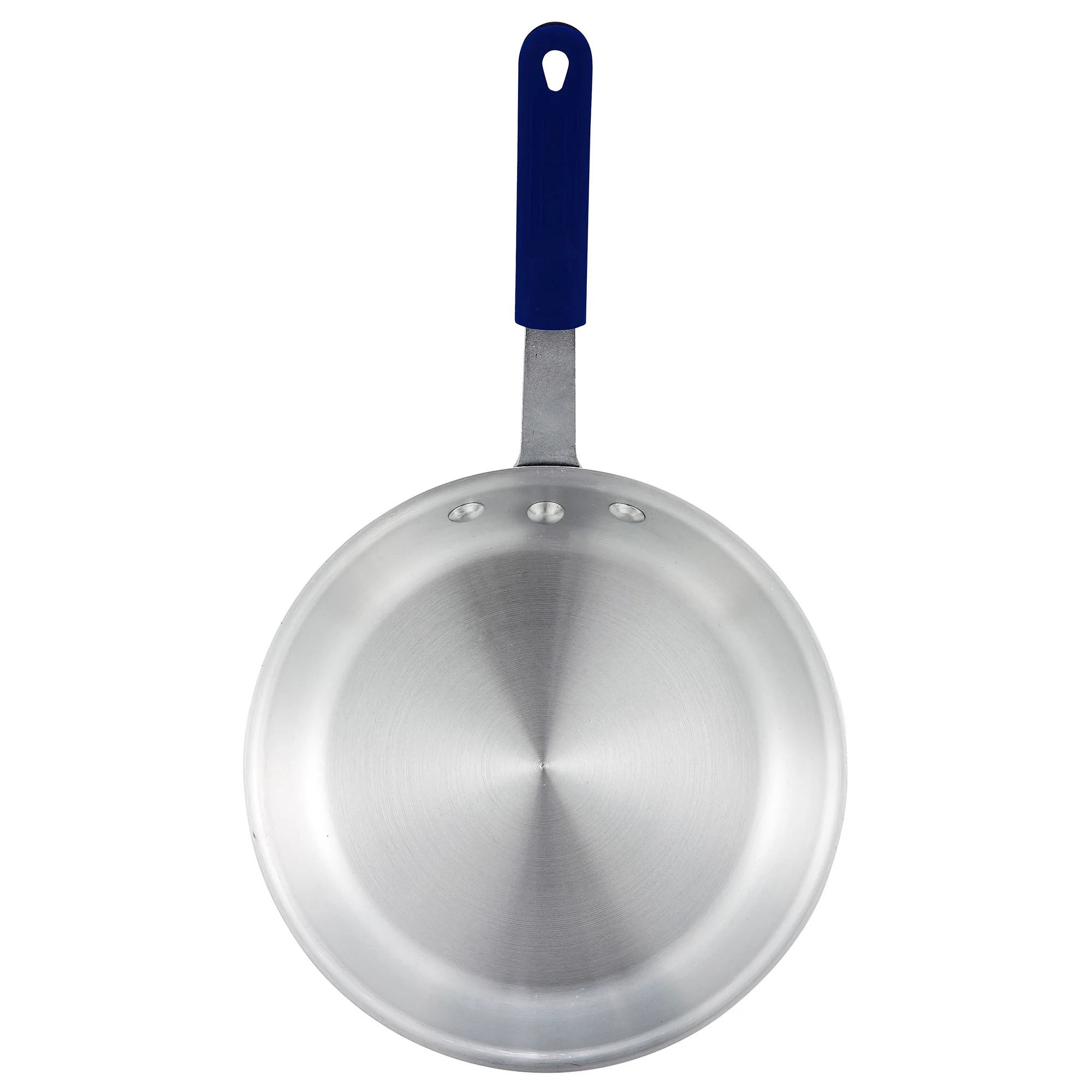 Winco AFP-8A-H 8 Inch Fry Pan Riveted Handle Blue Silicone Sleeve Aluminum
