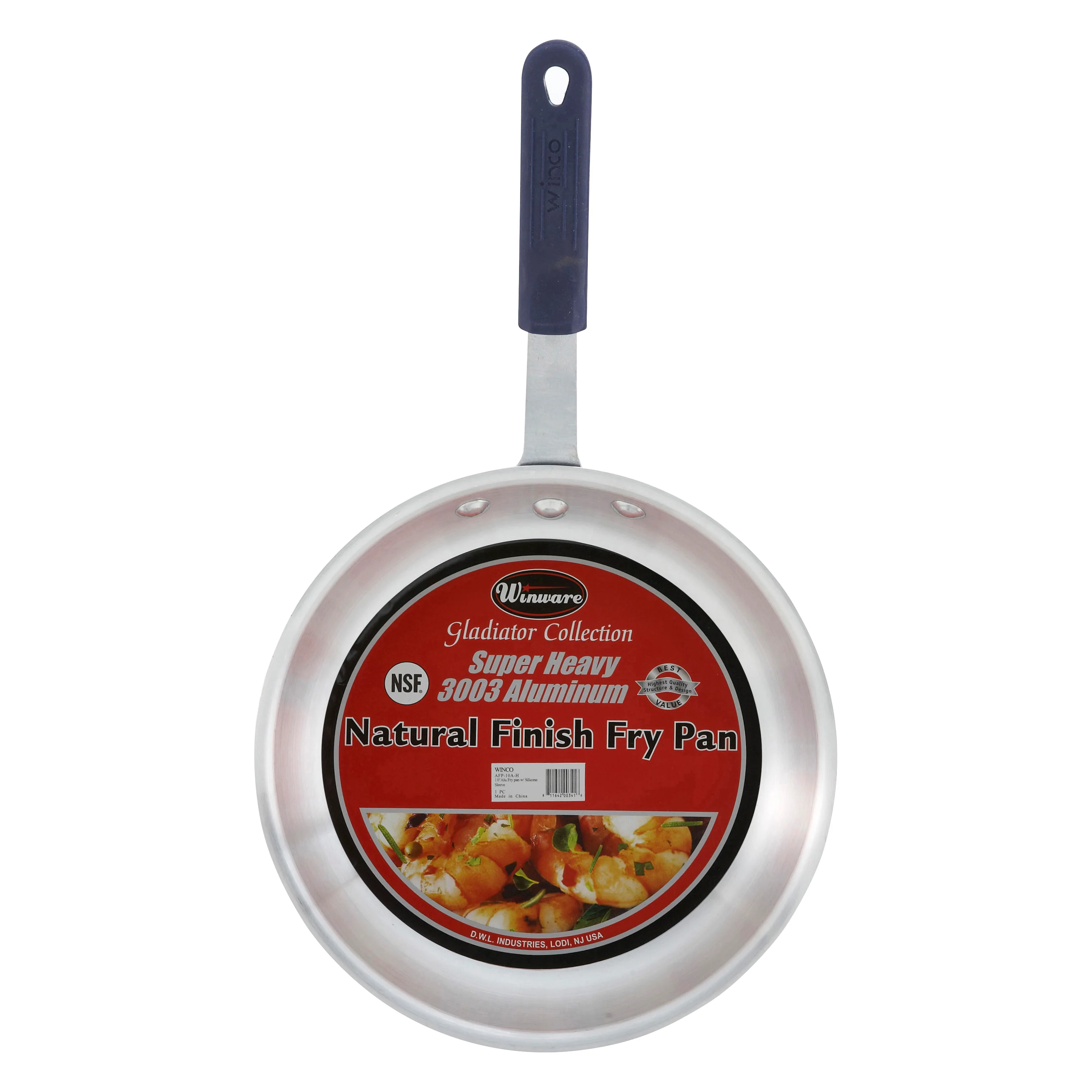Winco AFP-8A-H 8 Inch Fry Pan Riveted Handle Blue Silicone Sleeve Aluminum - Image 5