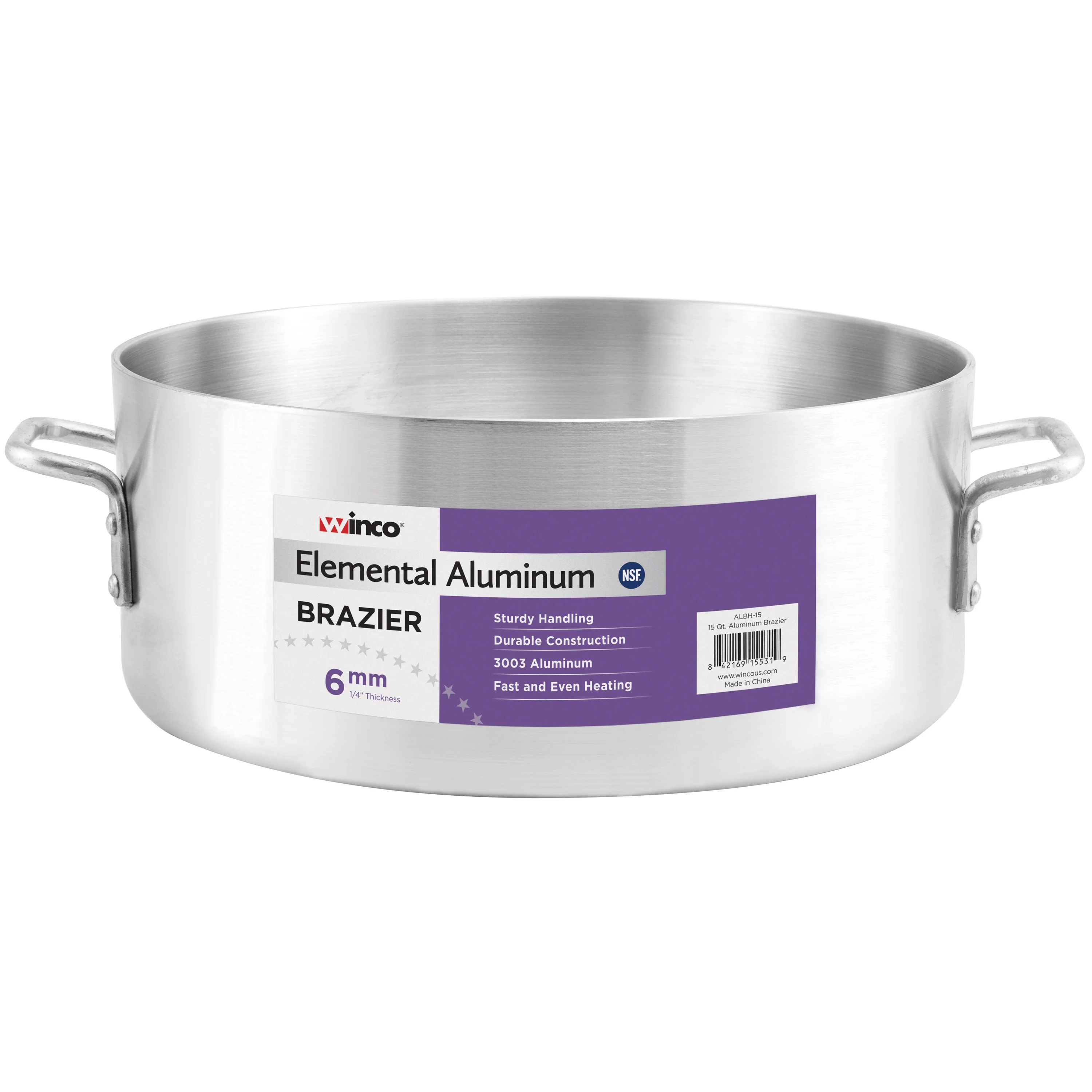 Winco ALBH-40 40 Quart Aluminum Brazier Pan NSF 23-1/8 Inch with Descriptors - Image 2
