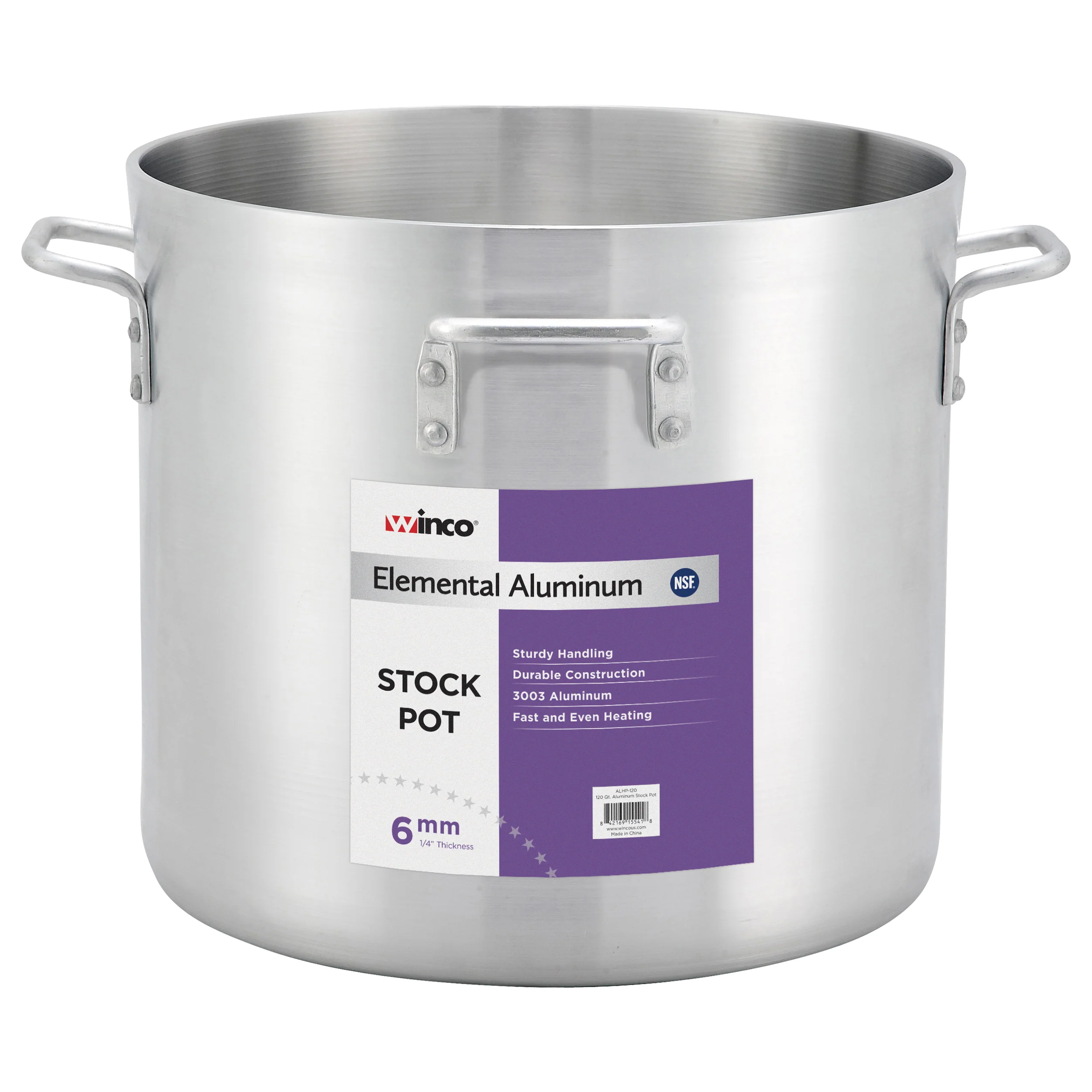 Winco ALHP-160 160 Quart Elemental Stock Pot with 4 Handles Aluminum