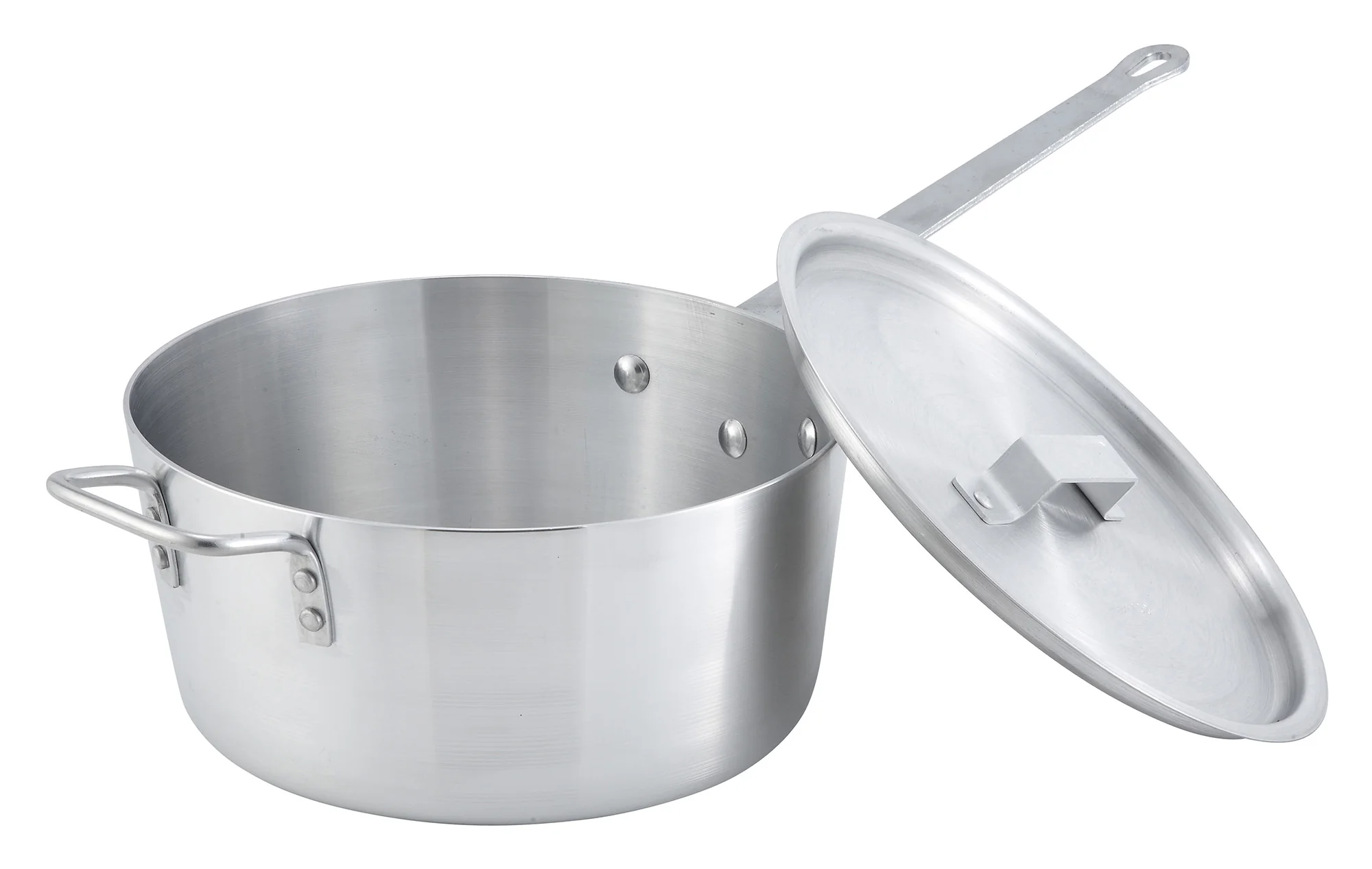 Winco ASP-10 10 Quart Tapered Sauce Pan Aluminum with Riveted Handle - Image 4