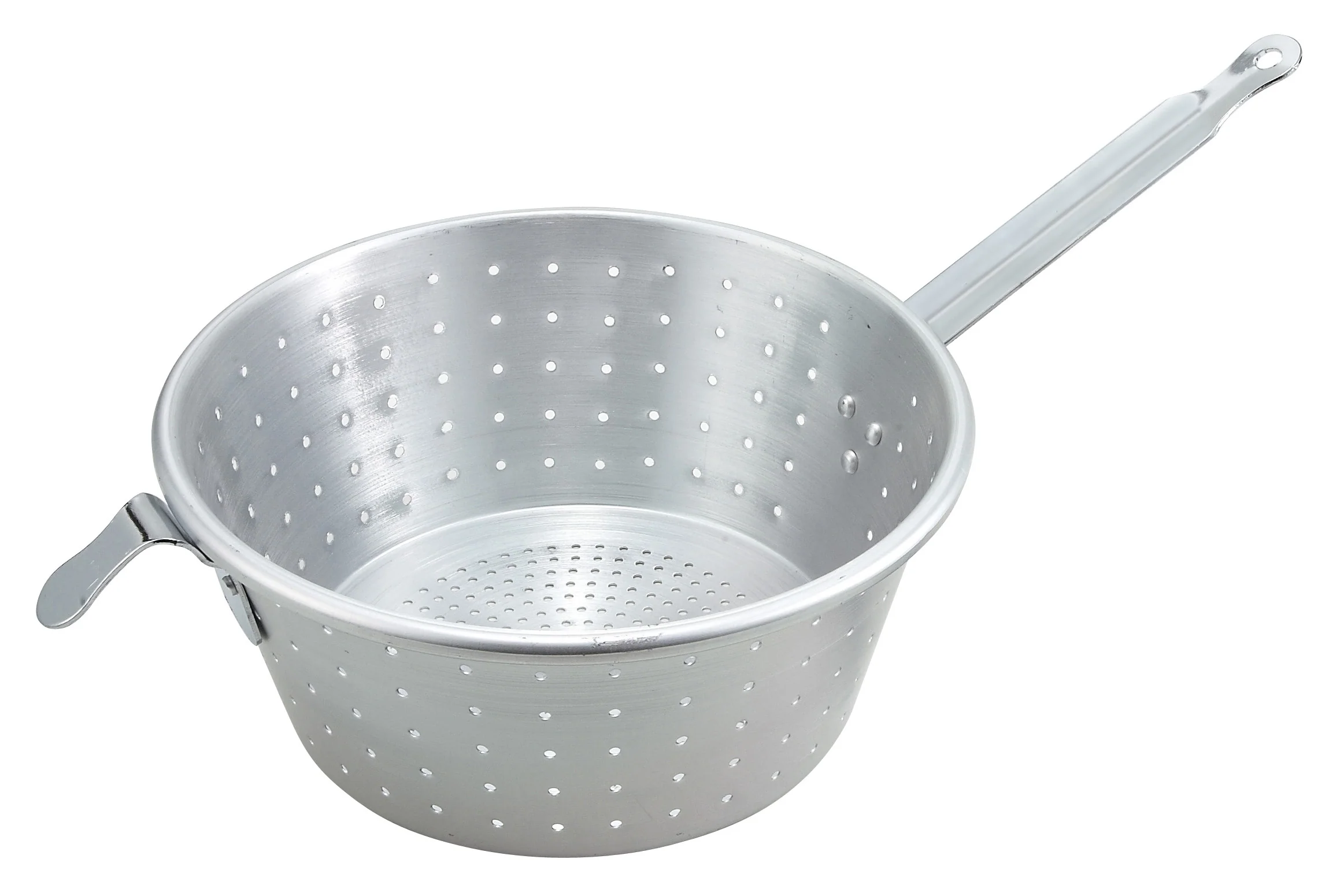 Winco ASS-10 10 Inch Diameter Round Pasta Strainer Aluminum with Ergonomic Design