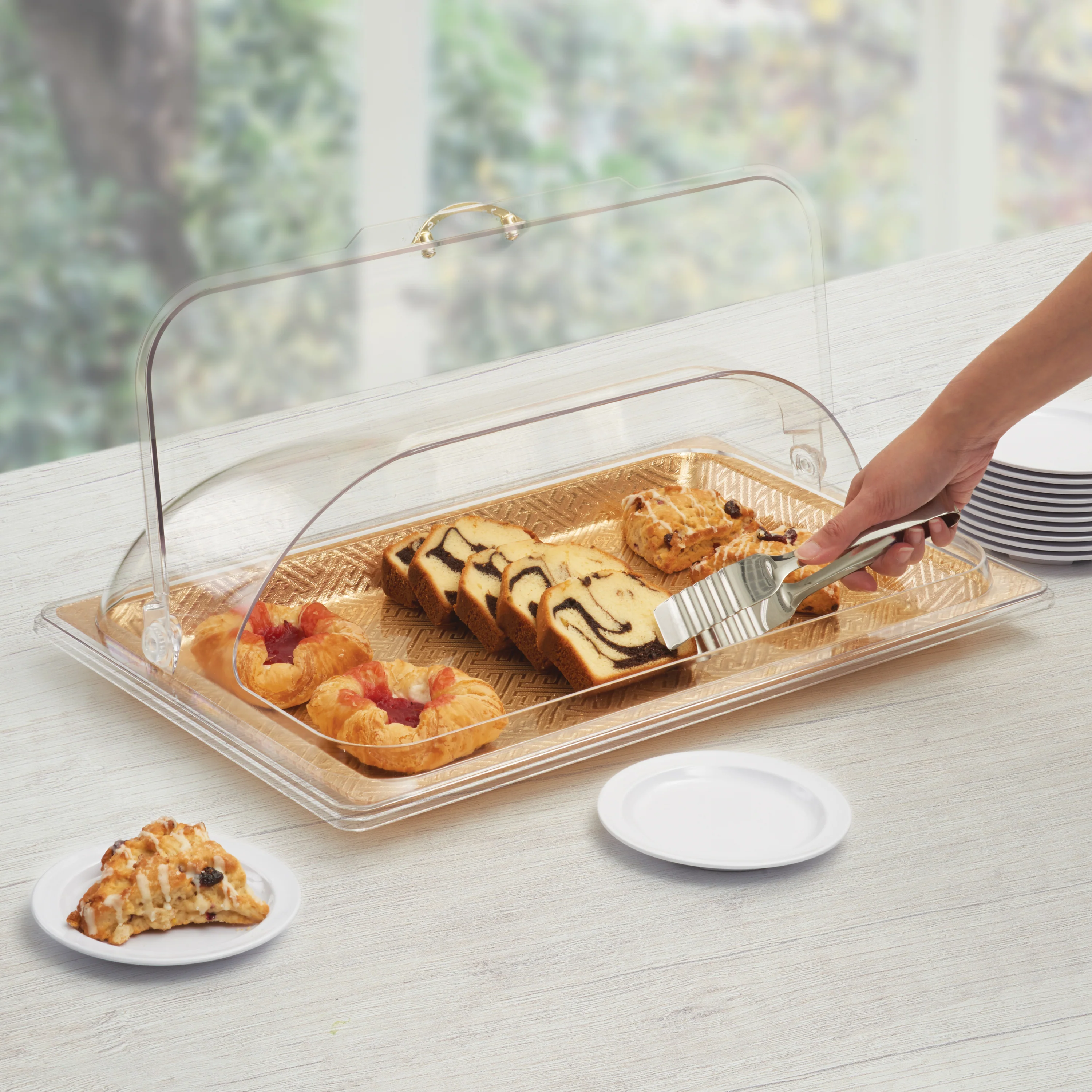 Winco AST-3G 20-3/4 Inch Display Tray Gold Acrylic with Snake Skin Texture - Image 4