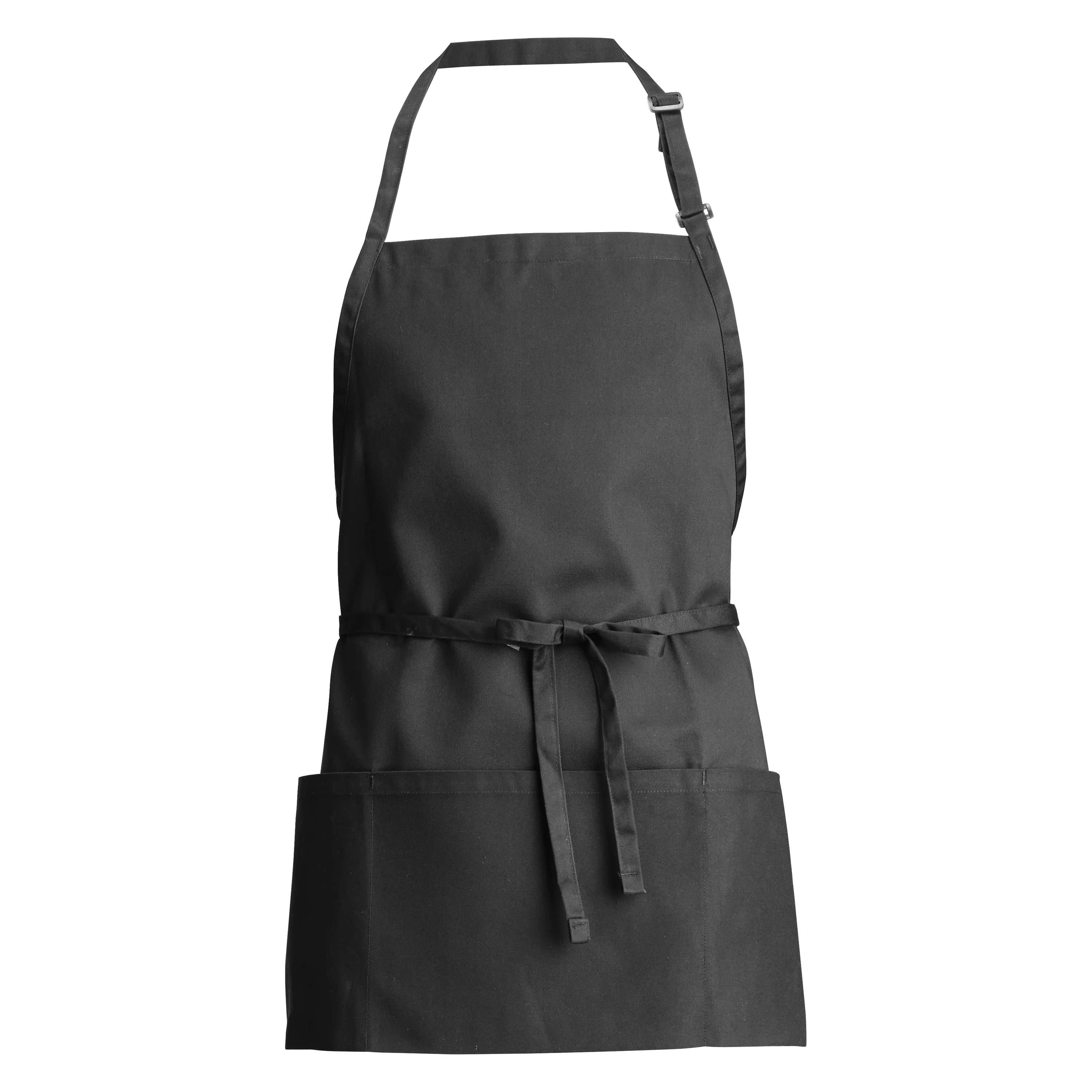 Winco BA-2724K 24 Inch Length Bib Apron with 3 Pockets Adjustable Neck Strap Black Poly-cotton - Image 4