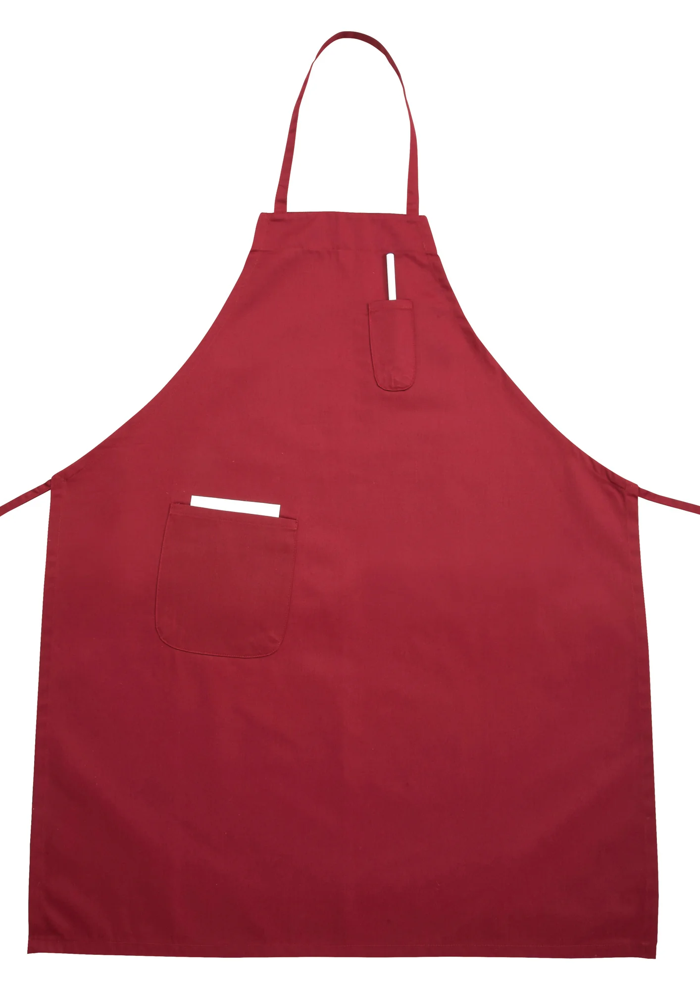 Winco BA-PRD 33 Inch Bib Apron with 2 Pockets Red Poly-Cotton Blend - Image 2