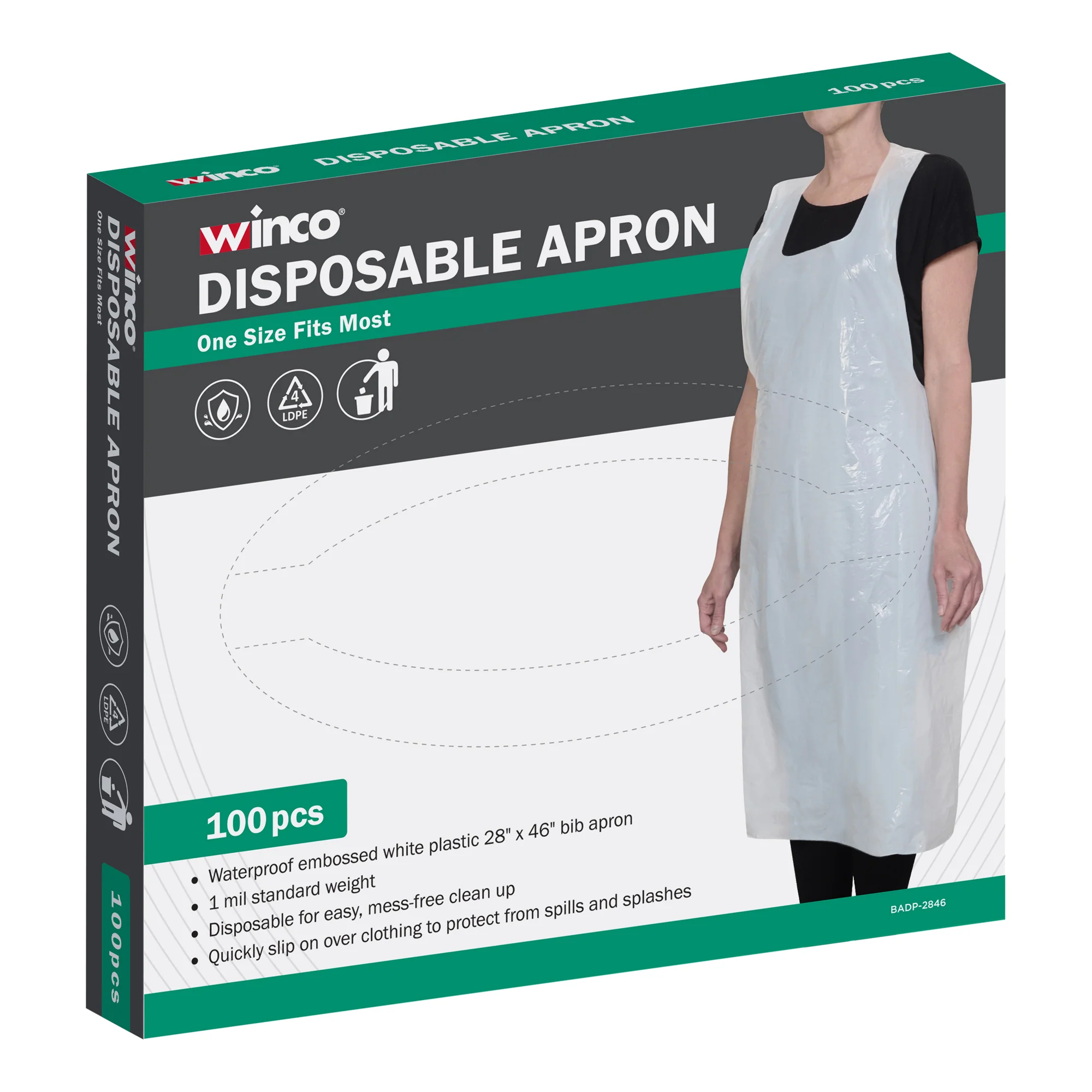 Winco BADP-2846 46 Inch Disposable Bib Apron Waterproof Plastic White - Image 2