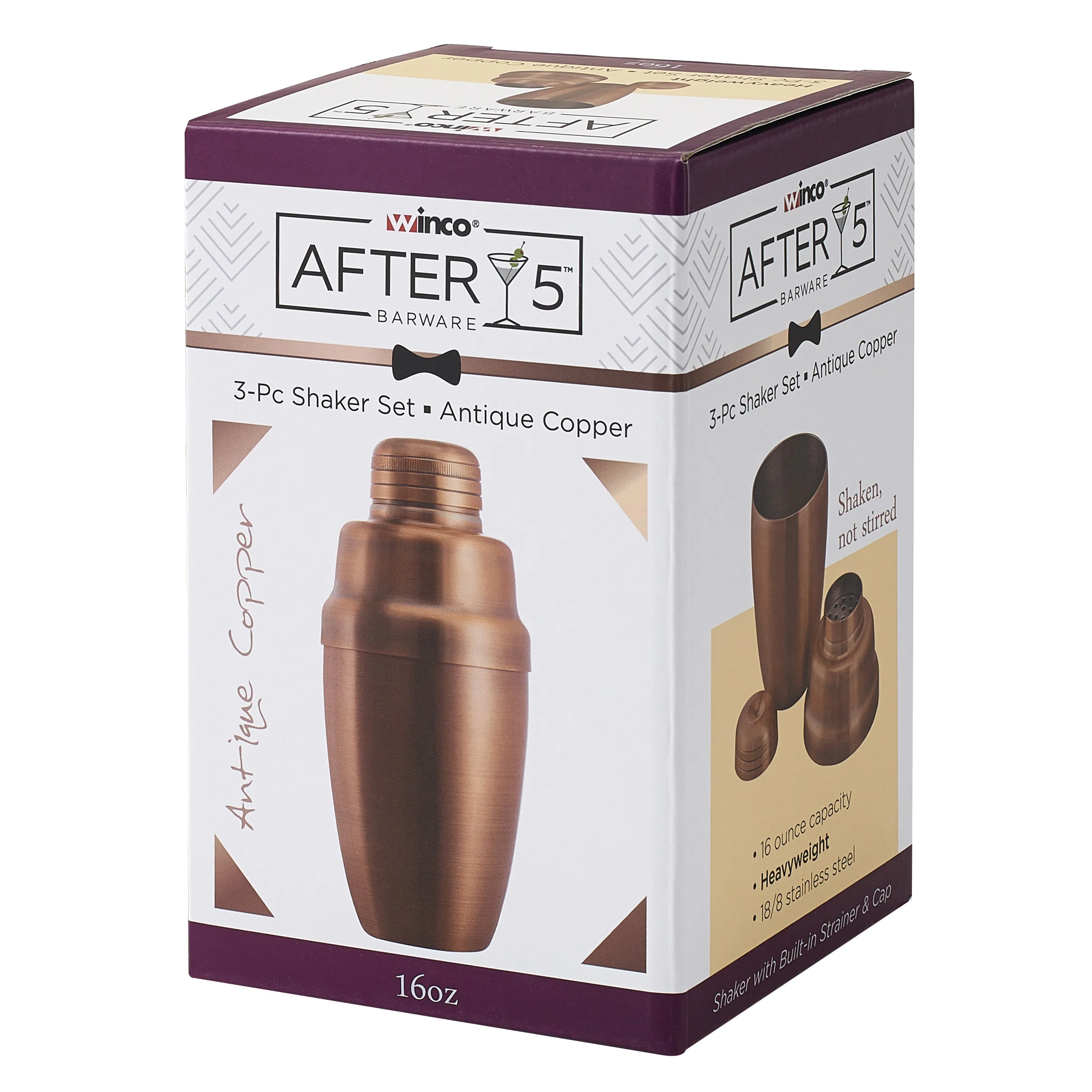 Winco BASS-16AC 16 Oz Shaker Set 3 Piece Heavyweight Antique Copper Stainless Steel - Image 4