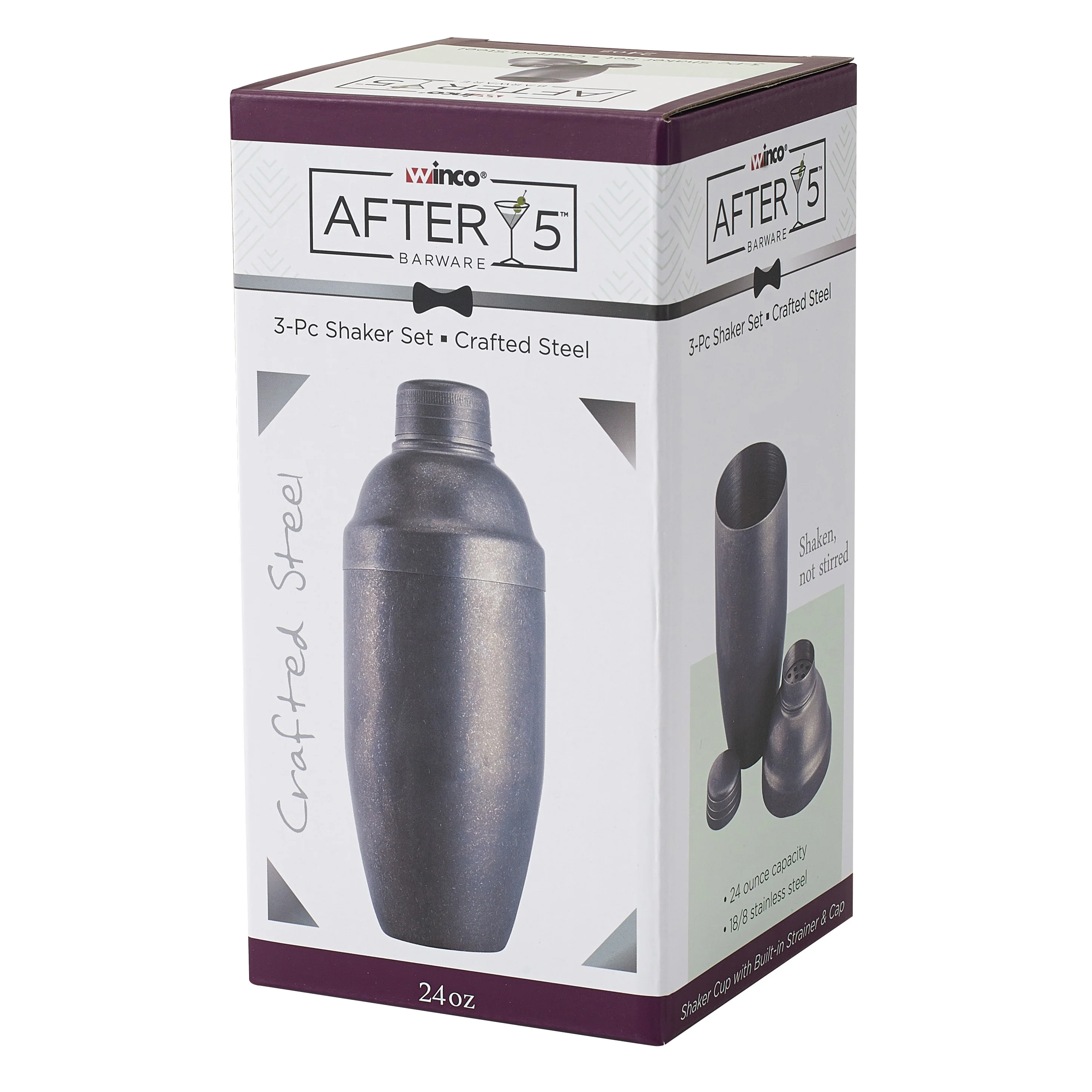 Winco BASS-24CS 24 Oz After 5 Bar Cocktail Shaker 3 Piece Stainless Steel Crafted - Image 5