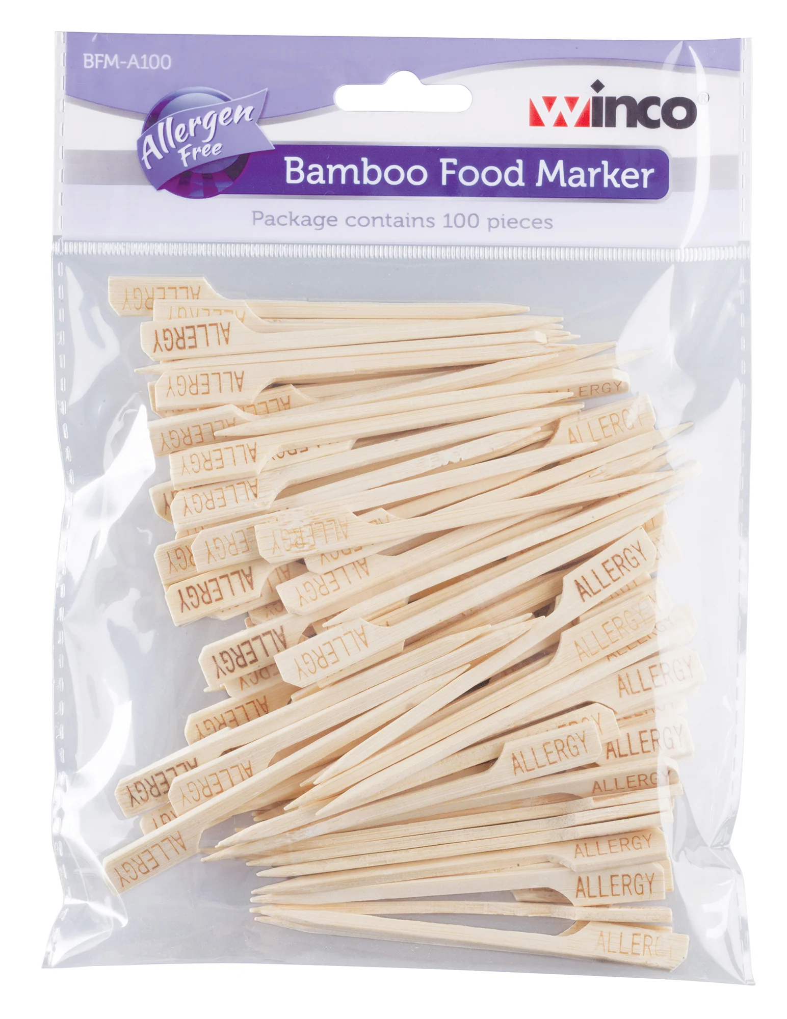 Winco BFM-A100 3-1/2 Inch Food Marker Allergen Free Bamboo 100 Packs - Image 2