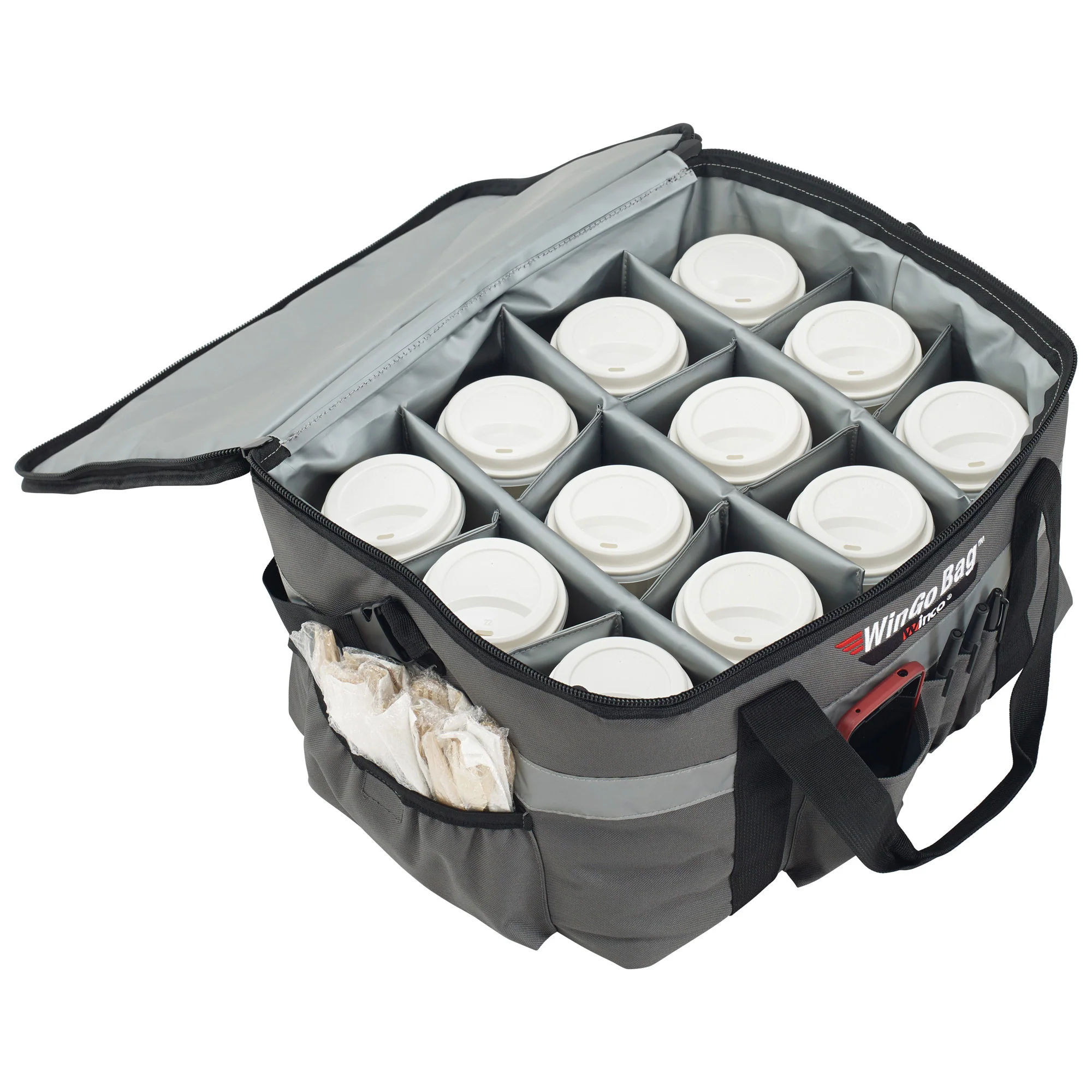 Winco BGCB-1709 17 Inch Food Carrier Insulated Waterproof with Dividers Gray - Image 4