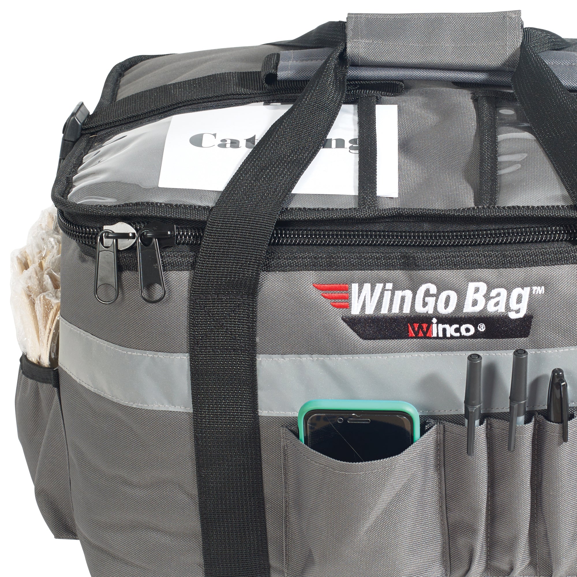 Winco BGCB-2212 22 Inch Waterproof Insulated Catering Bag with Heavy-Duty Straps Gray - Image 3