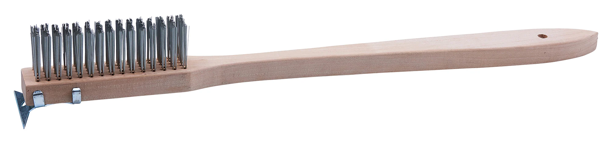 Winco BR-500 20 Inch Wire Brush Steel Bristles Wood Handle with Scraper - Image 2