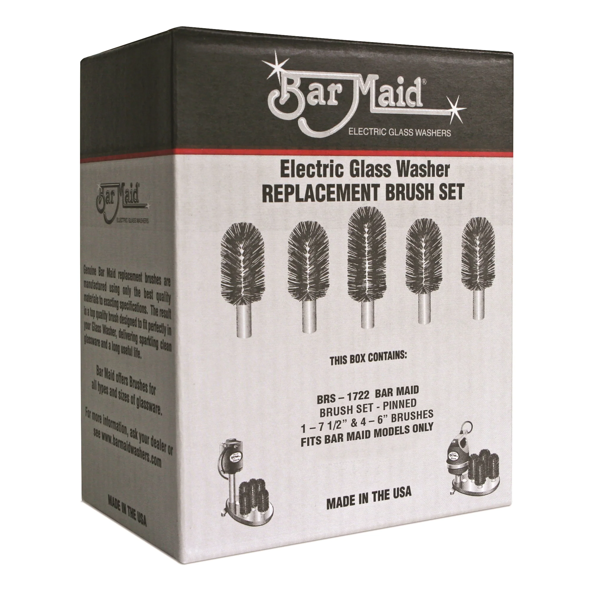 Winco BRS-1722 Bar Maid Replacement Brush Set for Glass Washer, Pinned