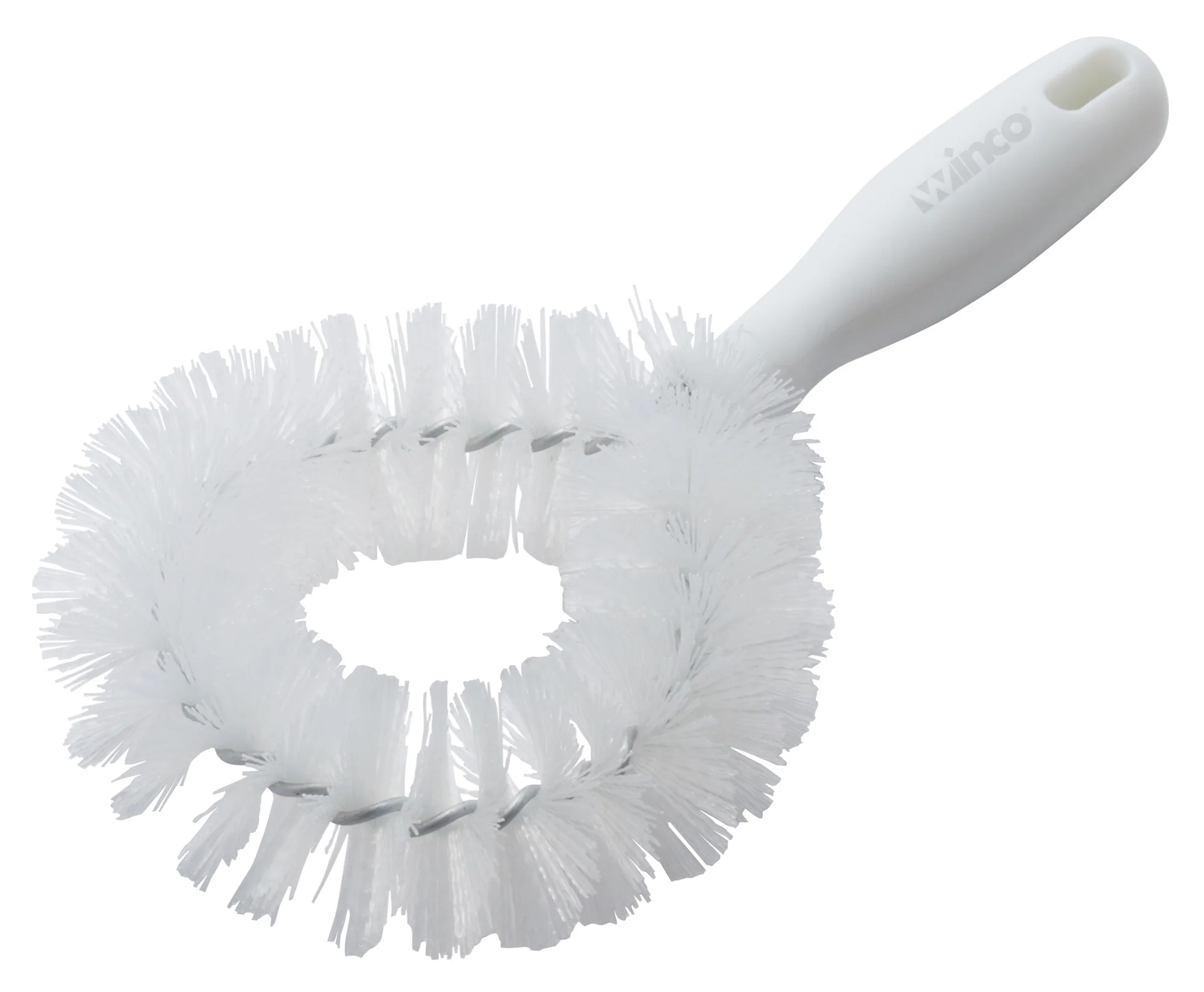 Winco BRV-10 9-1/4 Inch Vegetable Brush Firm Polyester Bristles Plastic Handle White - Image 2