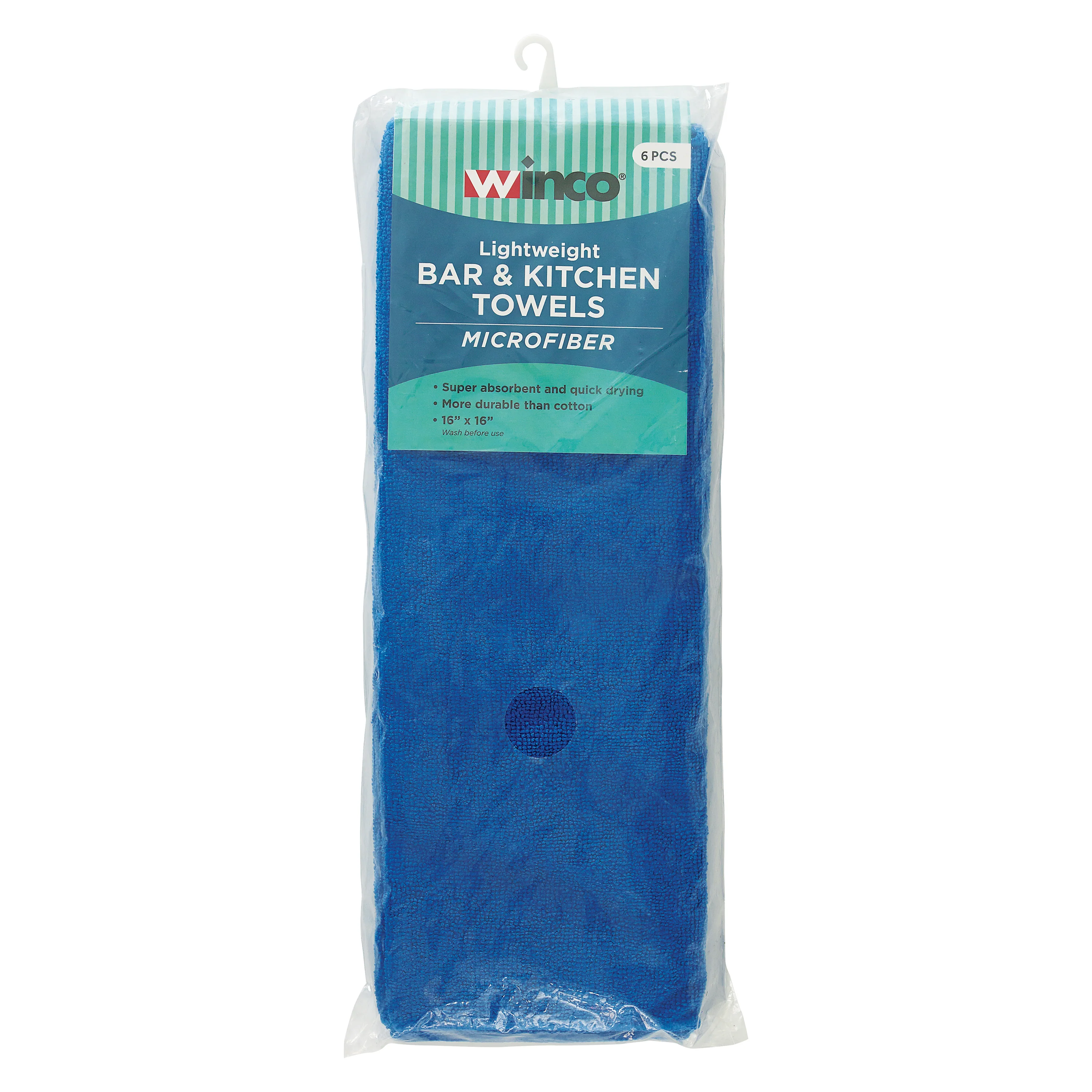 Winco BTM-16B 16 Inch Square Towel Set Blue Microfiber with 6 Packs - Image 2