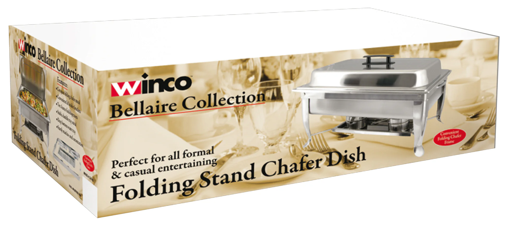 Winco C-1080 8 Quarts Chafer Rectangular with Folding Stand Polished Stainless Steel - Image 2