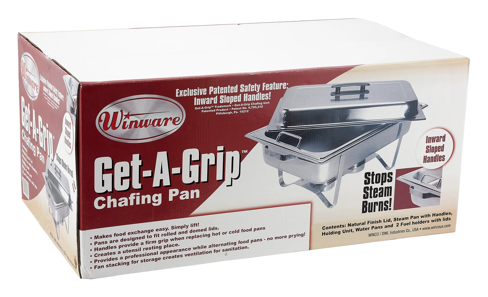 Winco C-2080B 8 Qt Full Size Rectangular Chafing Dish with Lid Clips Safety Handles Stainless Steel - Image 2