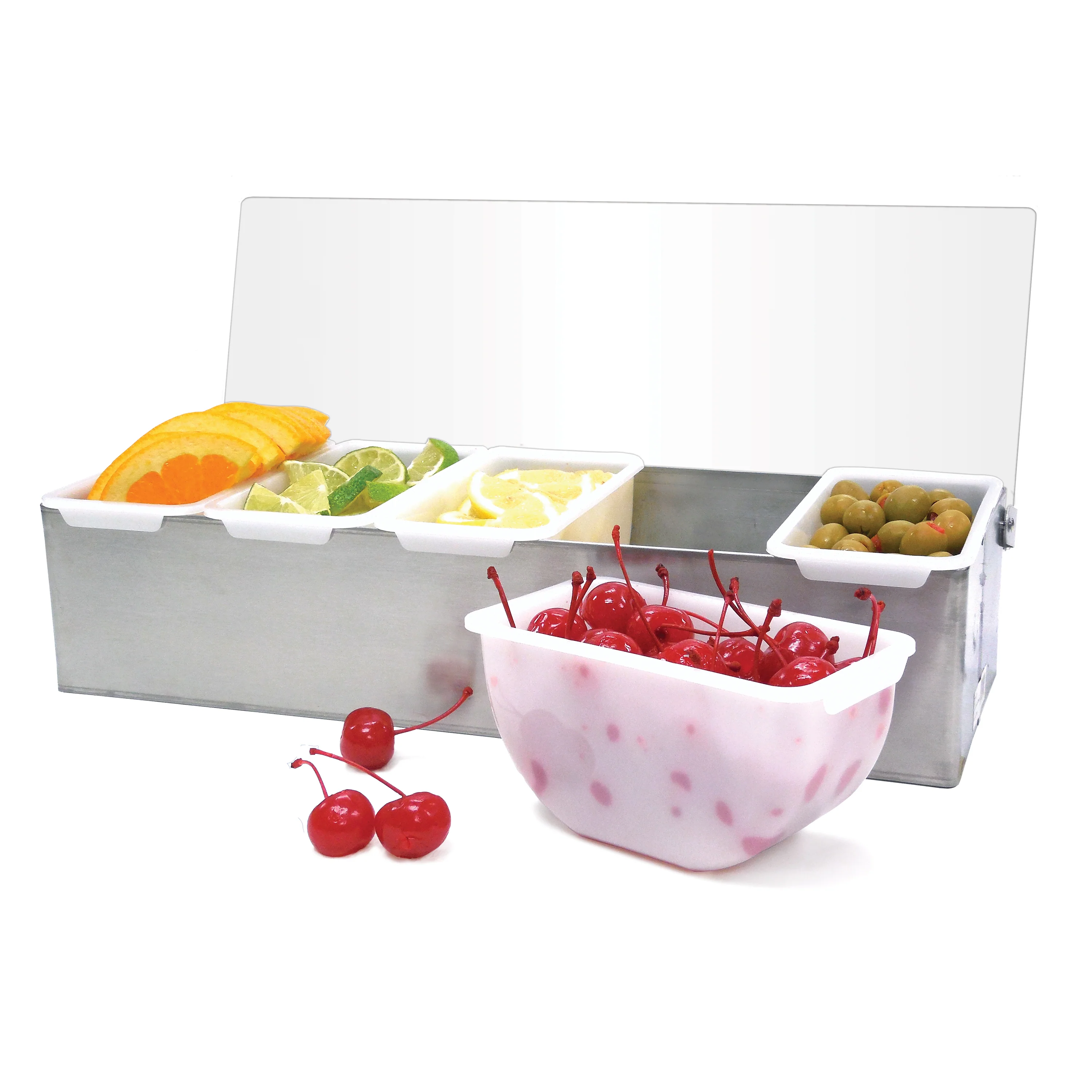 Winco CDP-5 15 Inch Stainless Steel Condiment Caddy 5 Compartment Countertop - Image 4