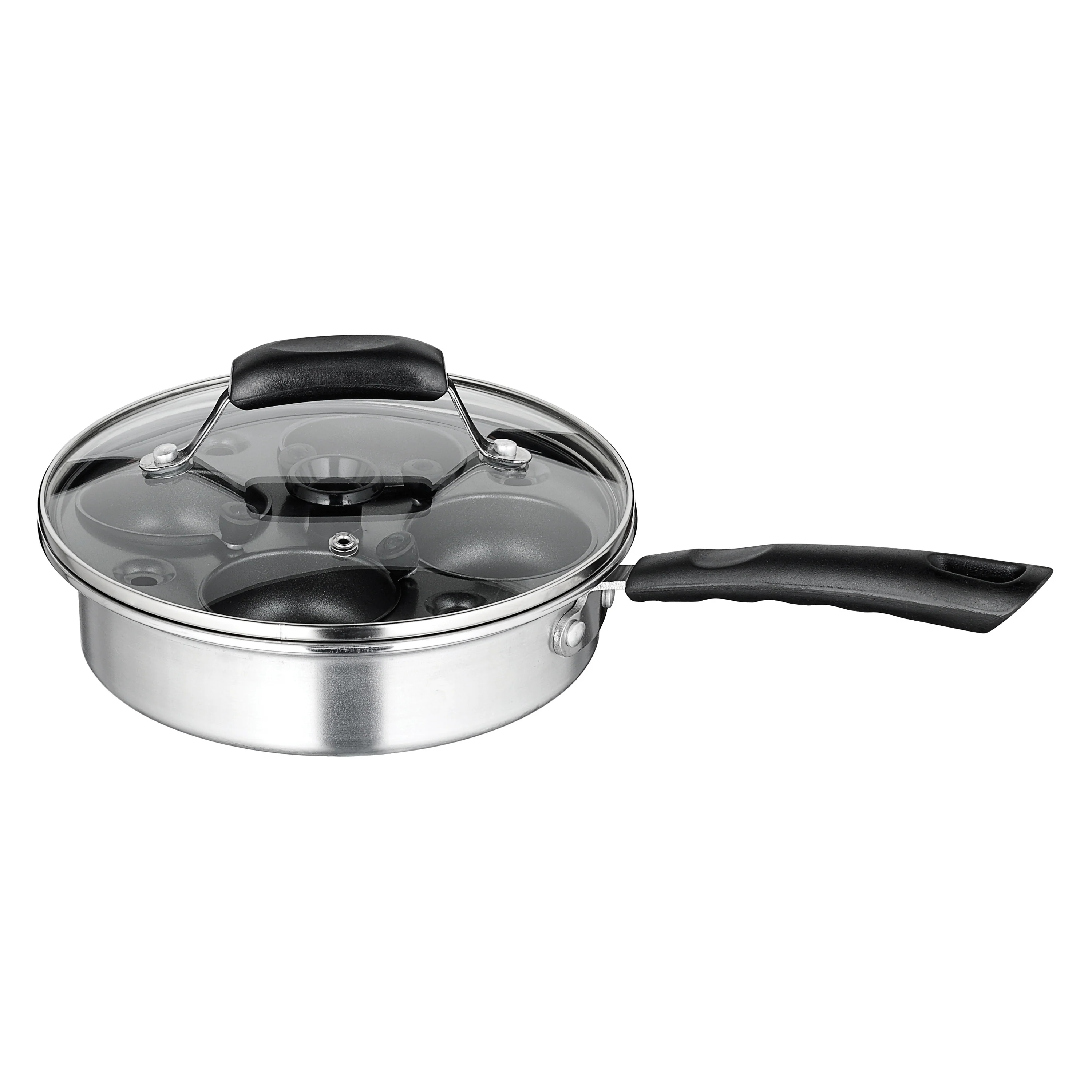 Winco CEP-4 8 Inch Egg Poacher Non-stick with tempered glass lid and cups - Image 2