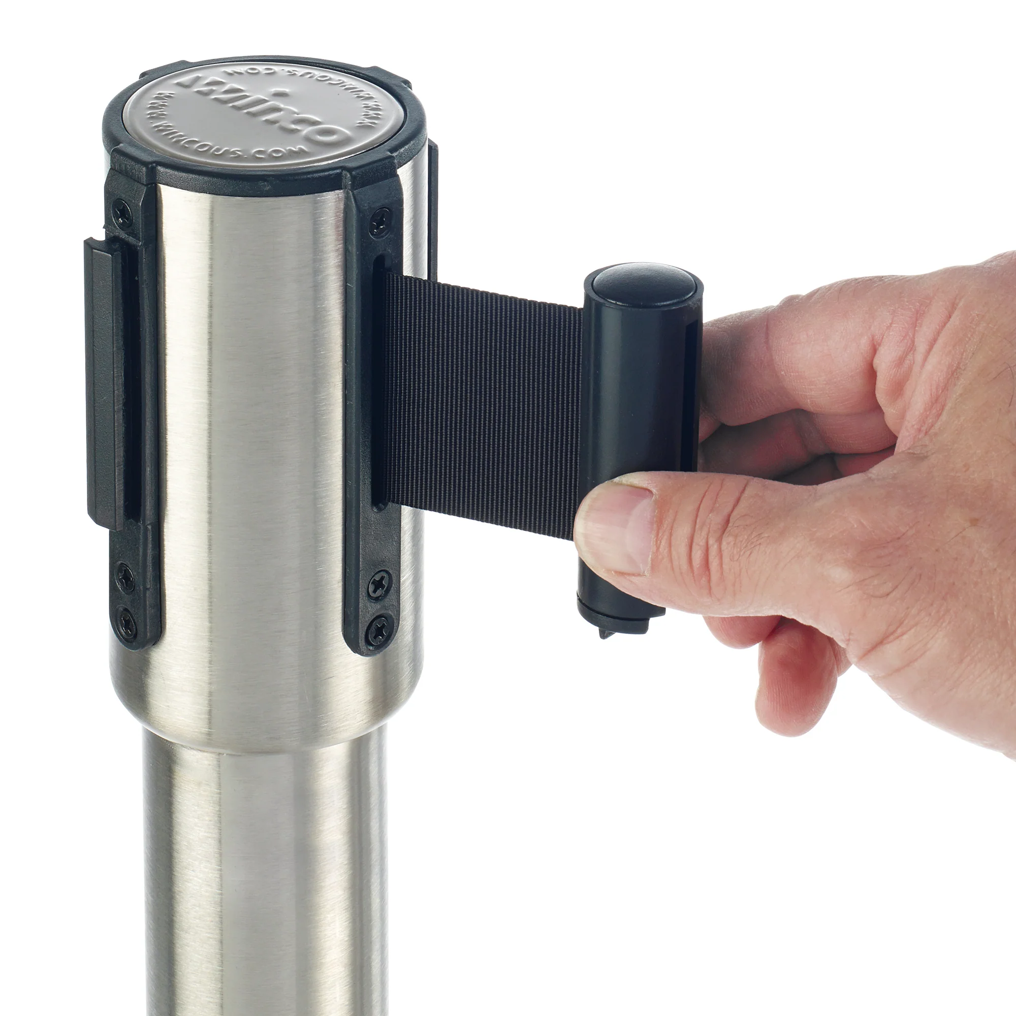 Winco 34" Stainless Steel Retractable Belt Stanchion - Heavyweight Base - Image 5