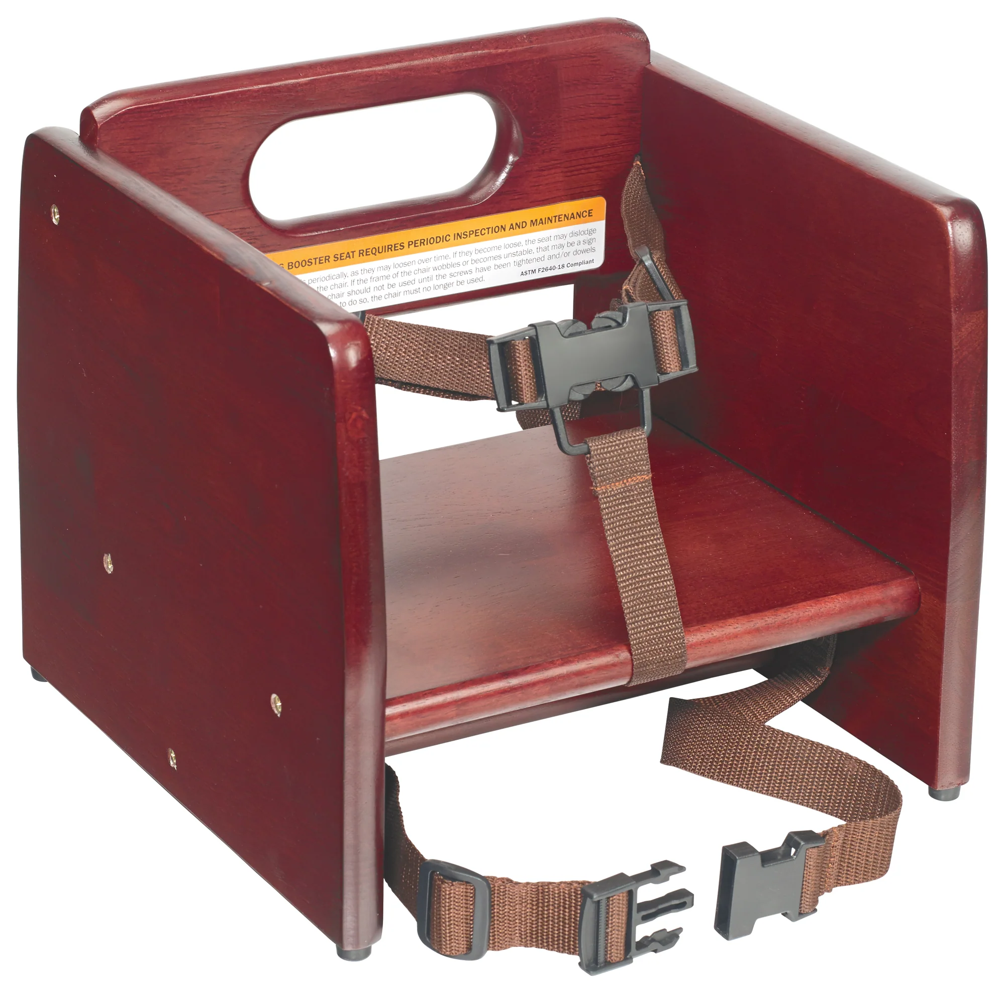 Winco CHB-703 11-3/4 Inch Booster Seat Wood with Waist and Chair Straps Mahogany Finish