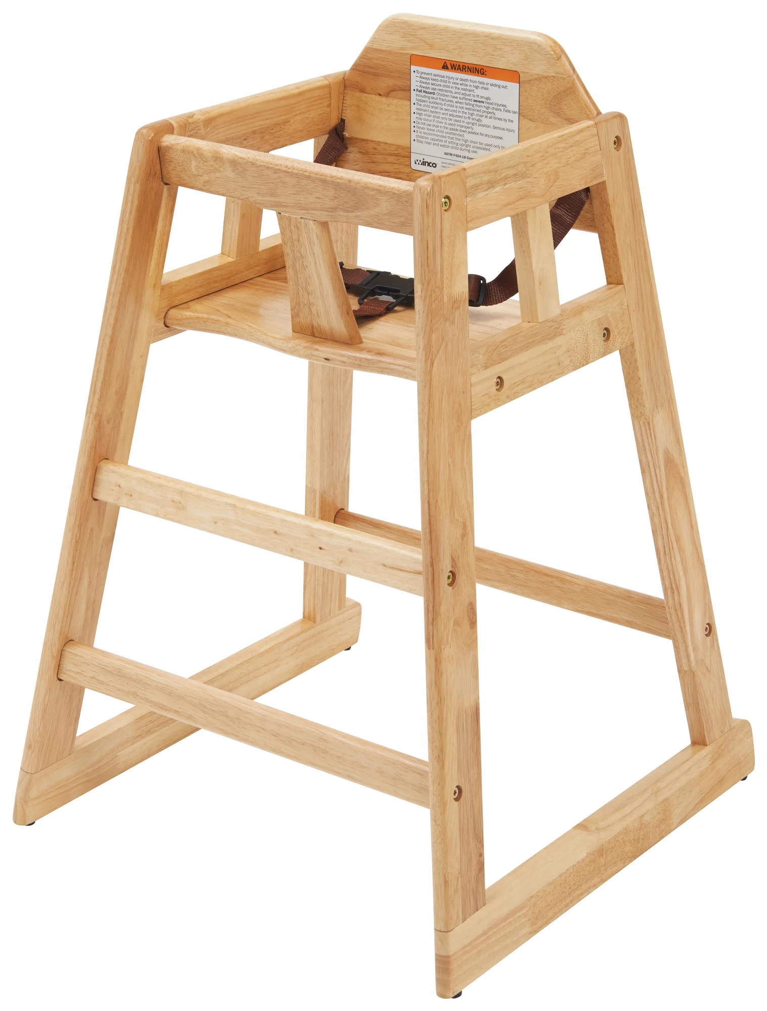 Winco CHH-101 20 Inch High Chair Rubberwood Natural Finish with Buckle Strap - Image 2