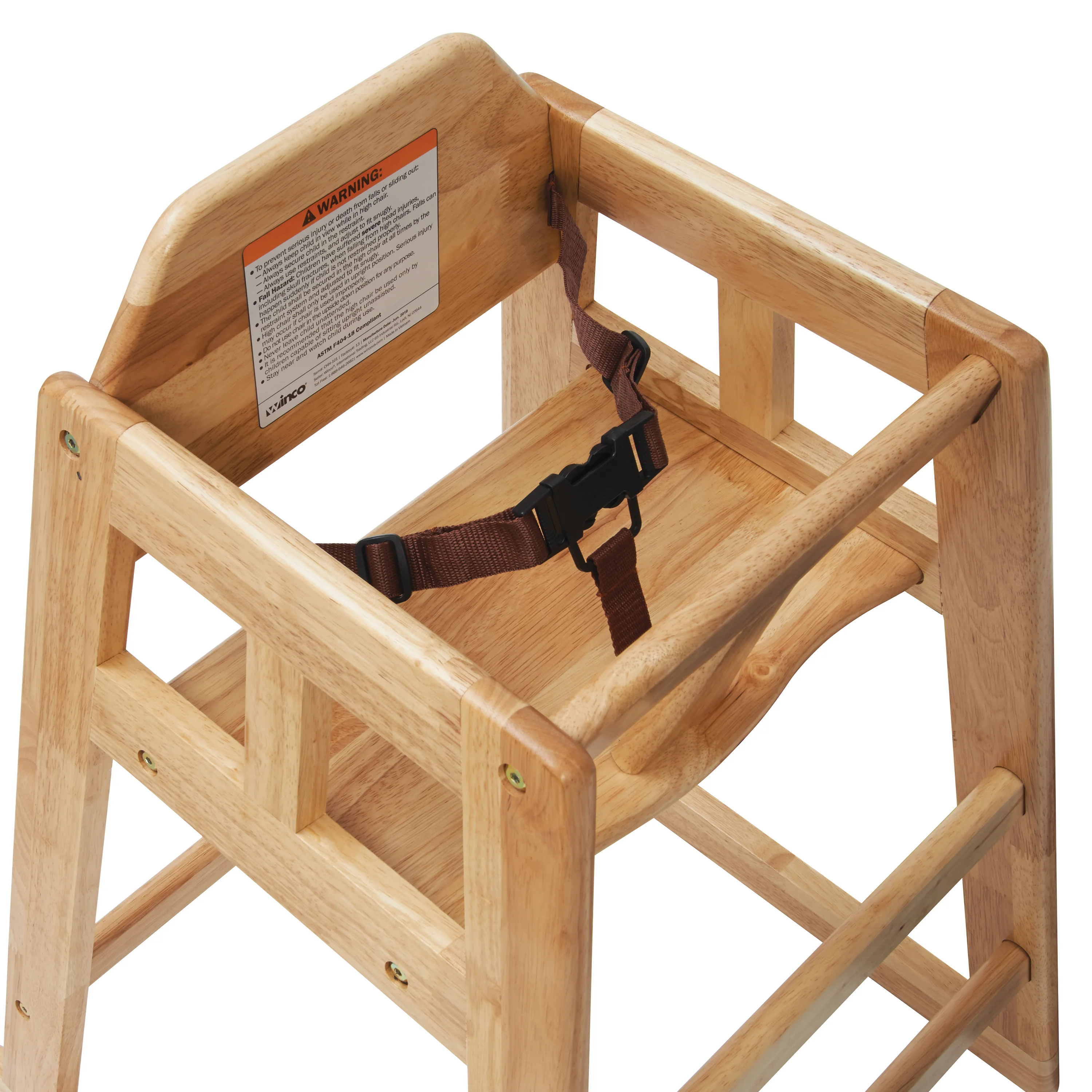 Winco CHH-101A 20 Inch Buckle Strap High Chair Rubber Wood Natural Finish - Image 2