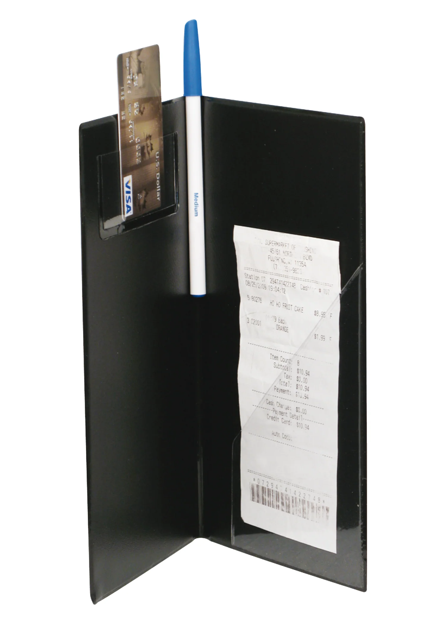 Winco 10" Professional Guest Check Presenter - Grooved Spine Black