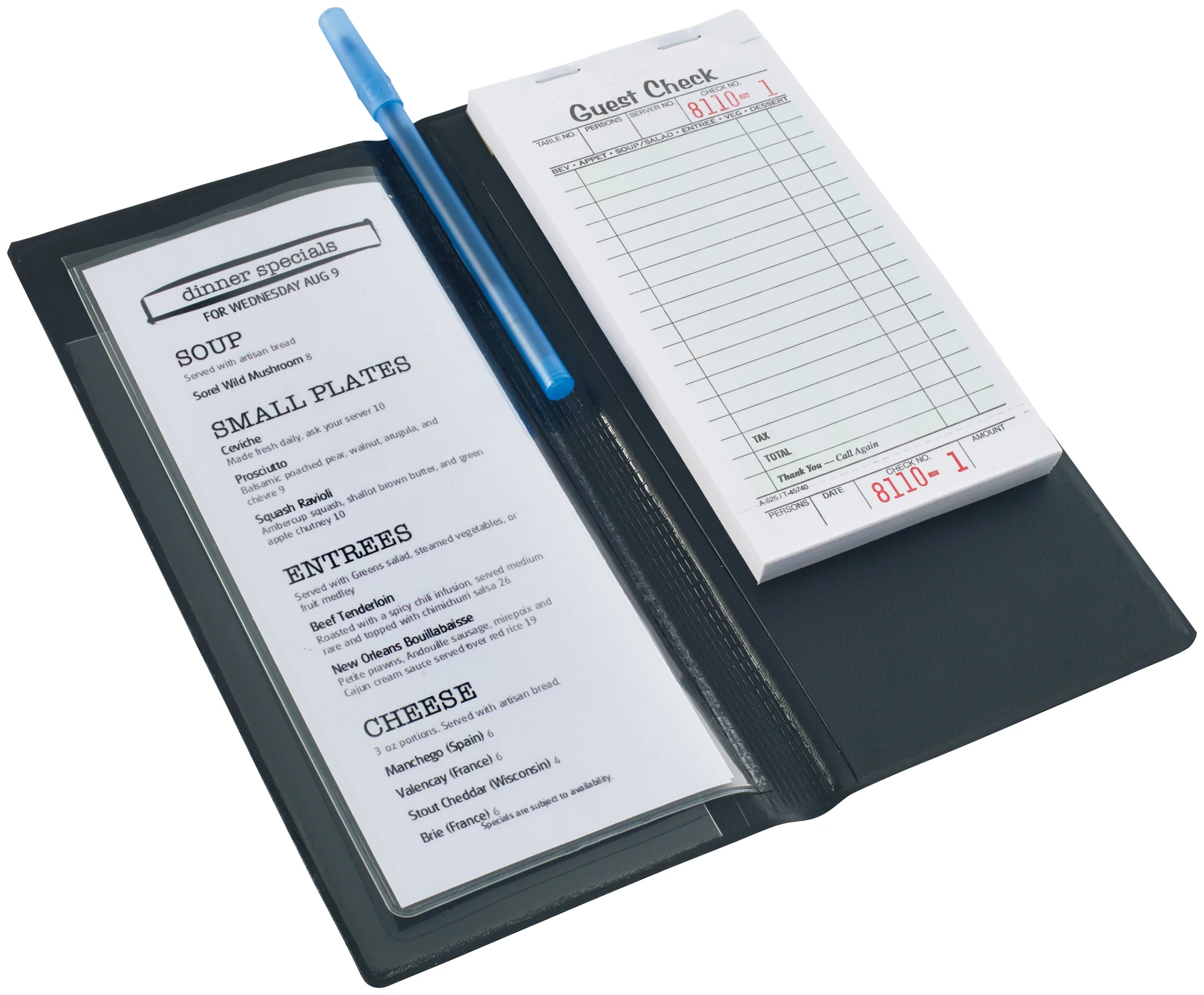 Winco CHK-3K 4.25 Inch Clear Sleeve Black Guest Check Holder with 3 Pockets