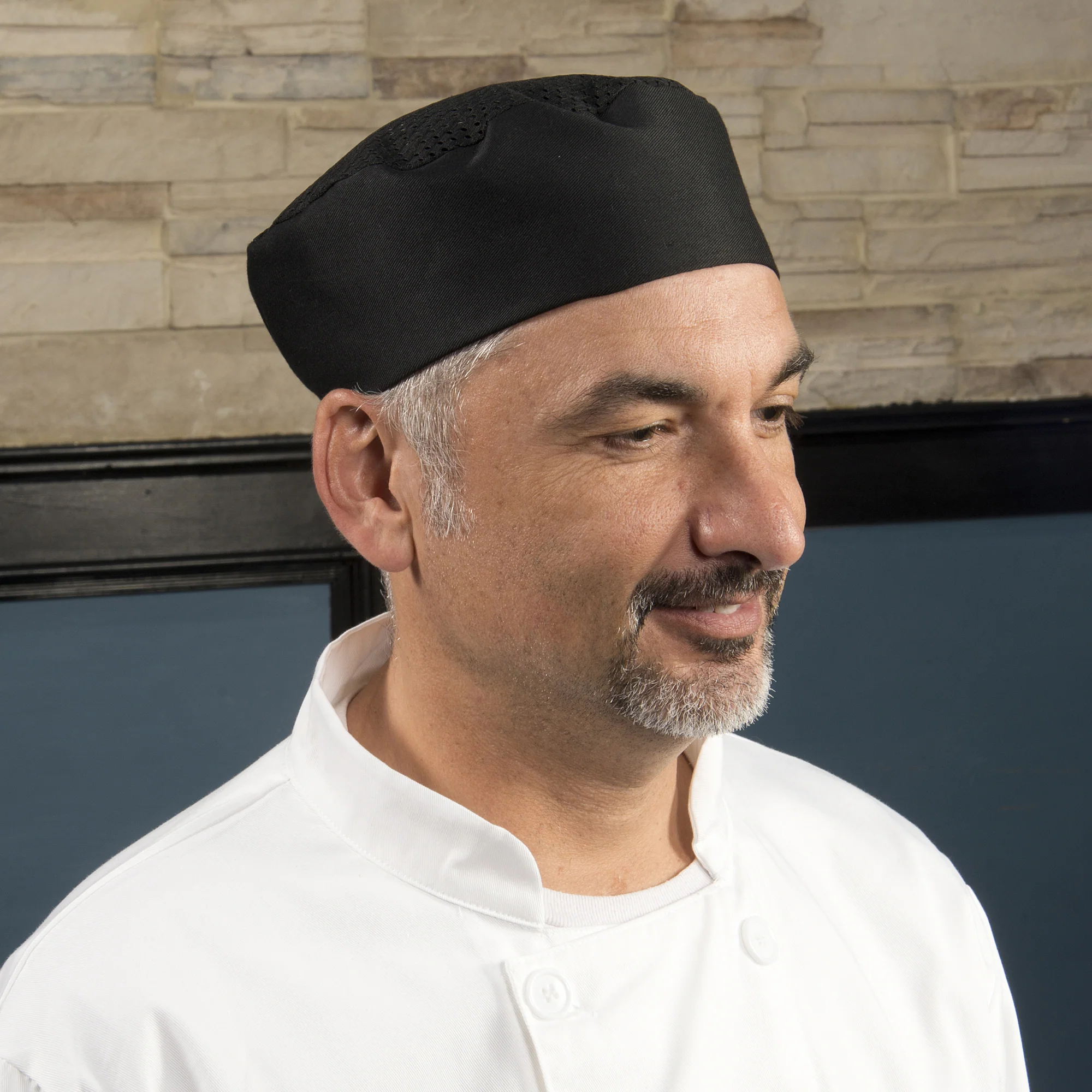 Winco CHPB-3BX Chef's Hat Ventilated Poly-Cotton Black 3-1/2 Inch - Image 4