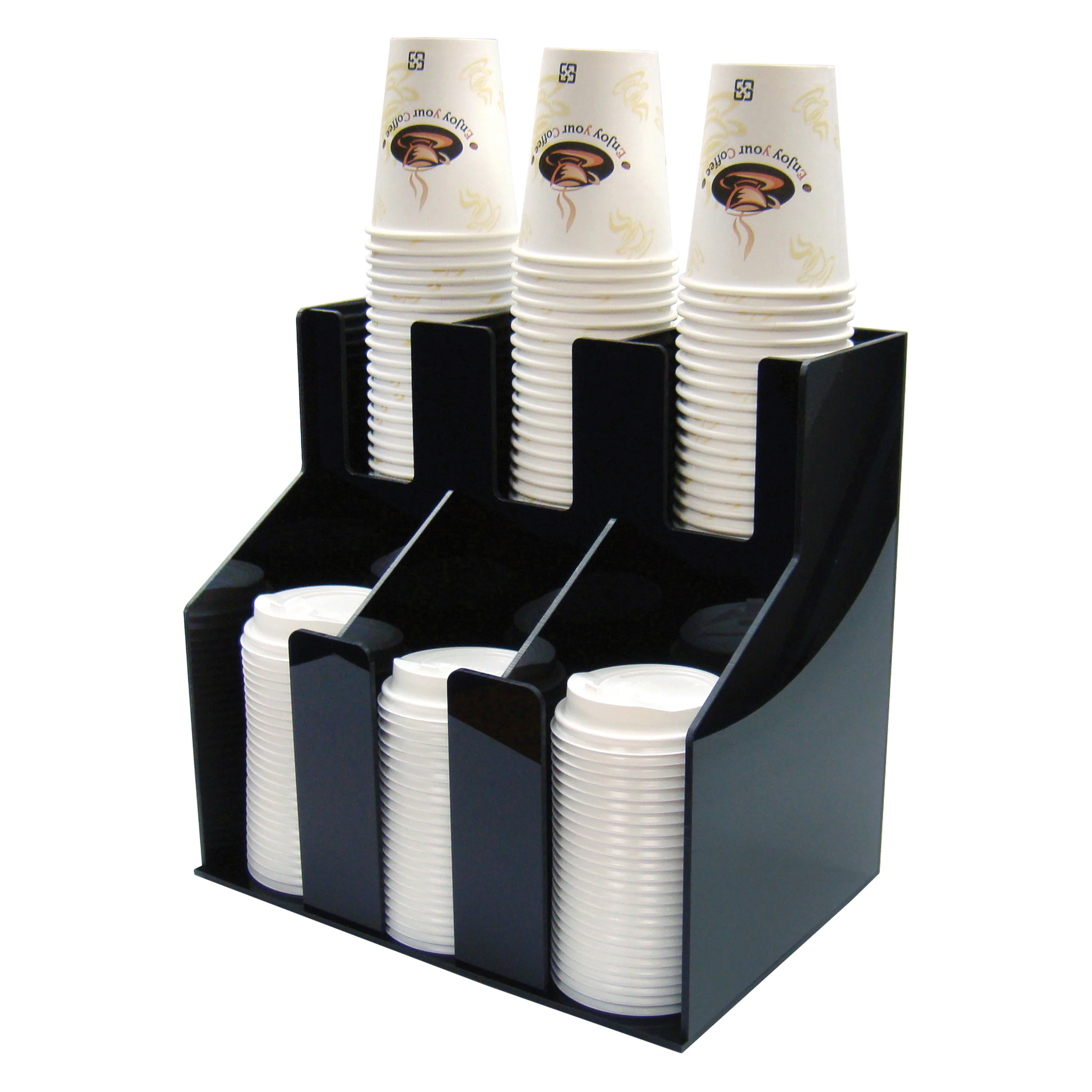 Winco CLO-3D 12-11/16 Inch Cup and Lid Organizer 2 Tier ABS Plastic Black