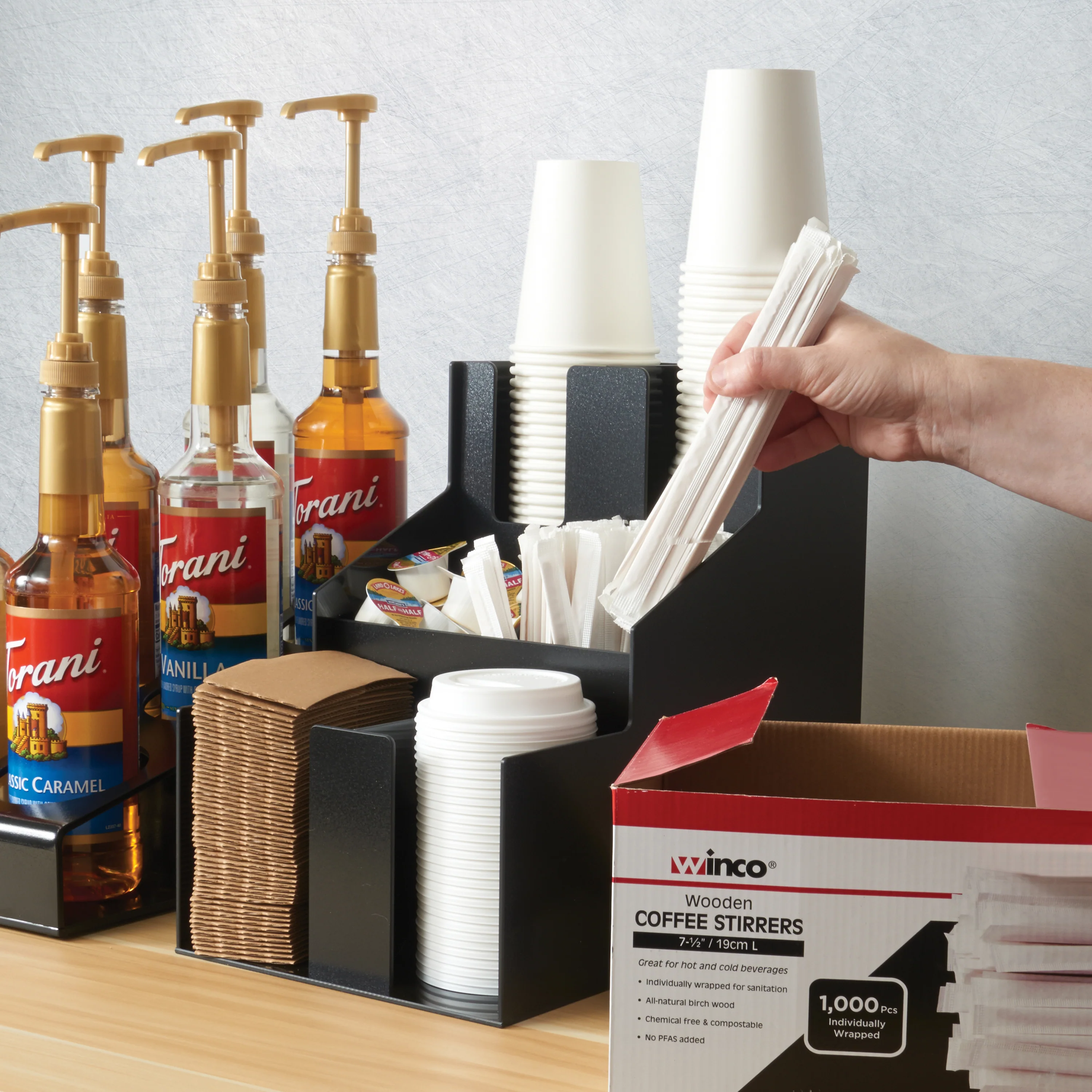 Winco 3-Tier Cup and Lid Organizer - Durable Black ABS - Image 2