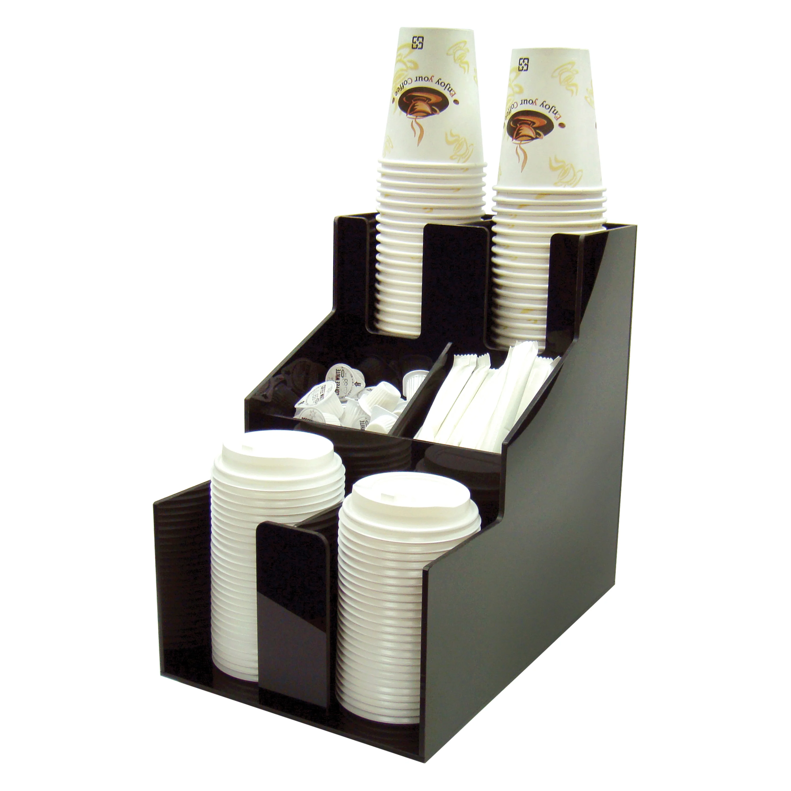 Winco 3-Tier Cup and Lid Organizer - Durable Black ABS - Image 3