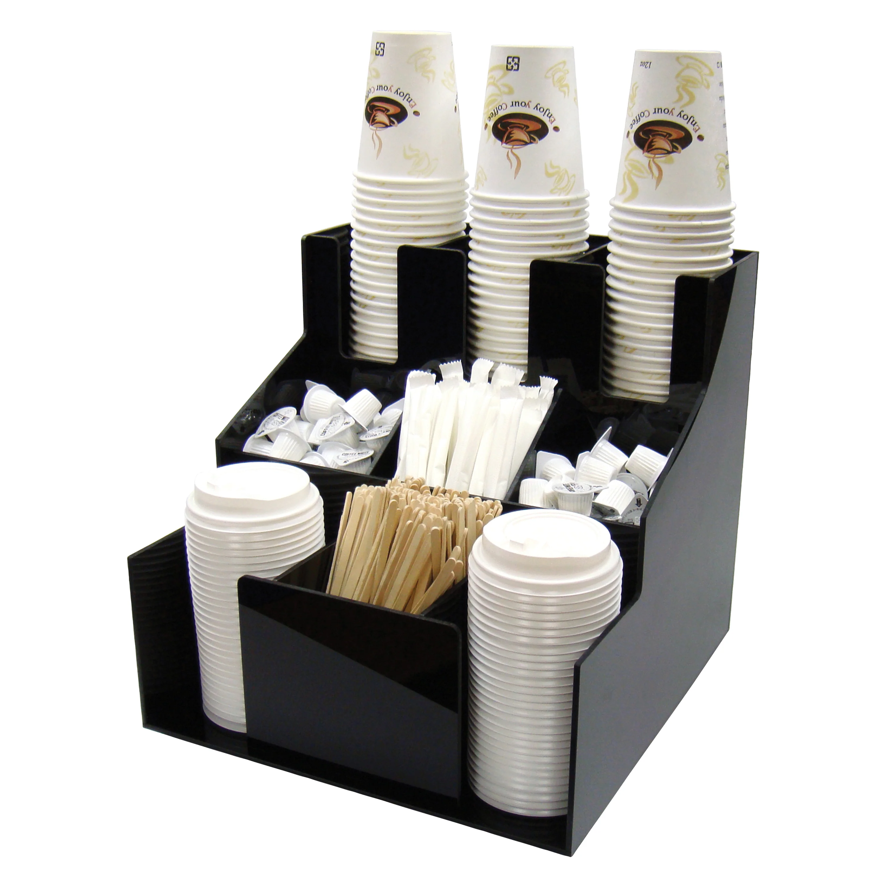 Winco CLSO-3T 12-5/16 Inch Cup and Lid Organizer 3 Tier ABS Black - Image 3