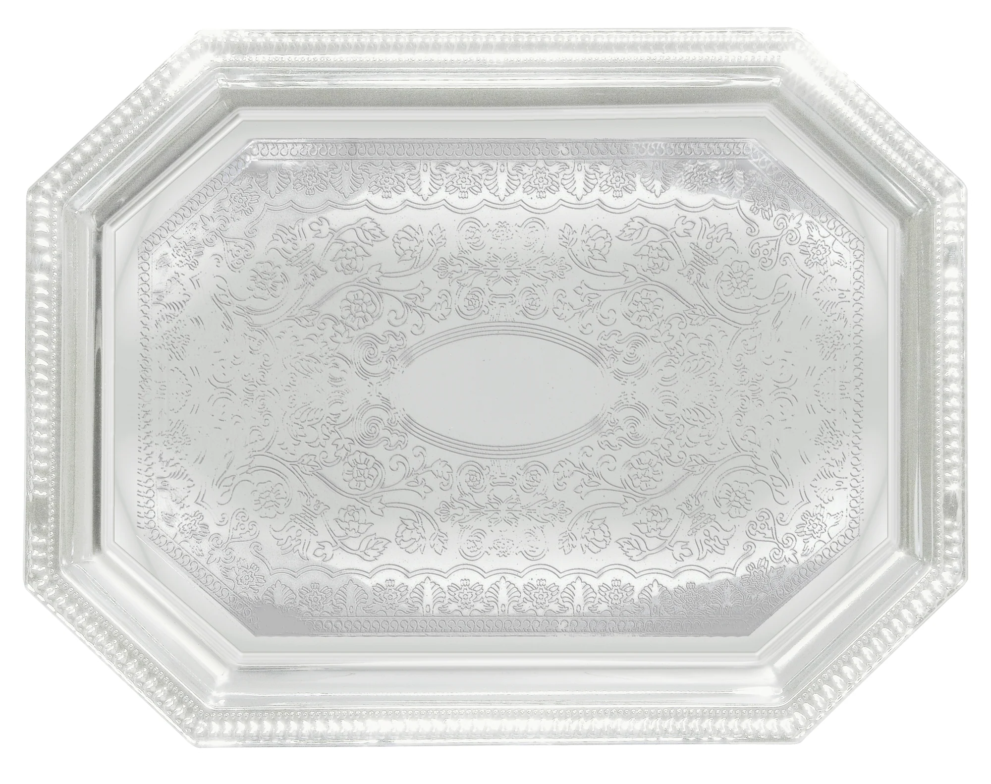 Winco CMT-1217 17 Inch Chrome Plated Octagonal Serving Tray with Gadroon Edge - Image 2