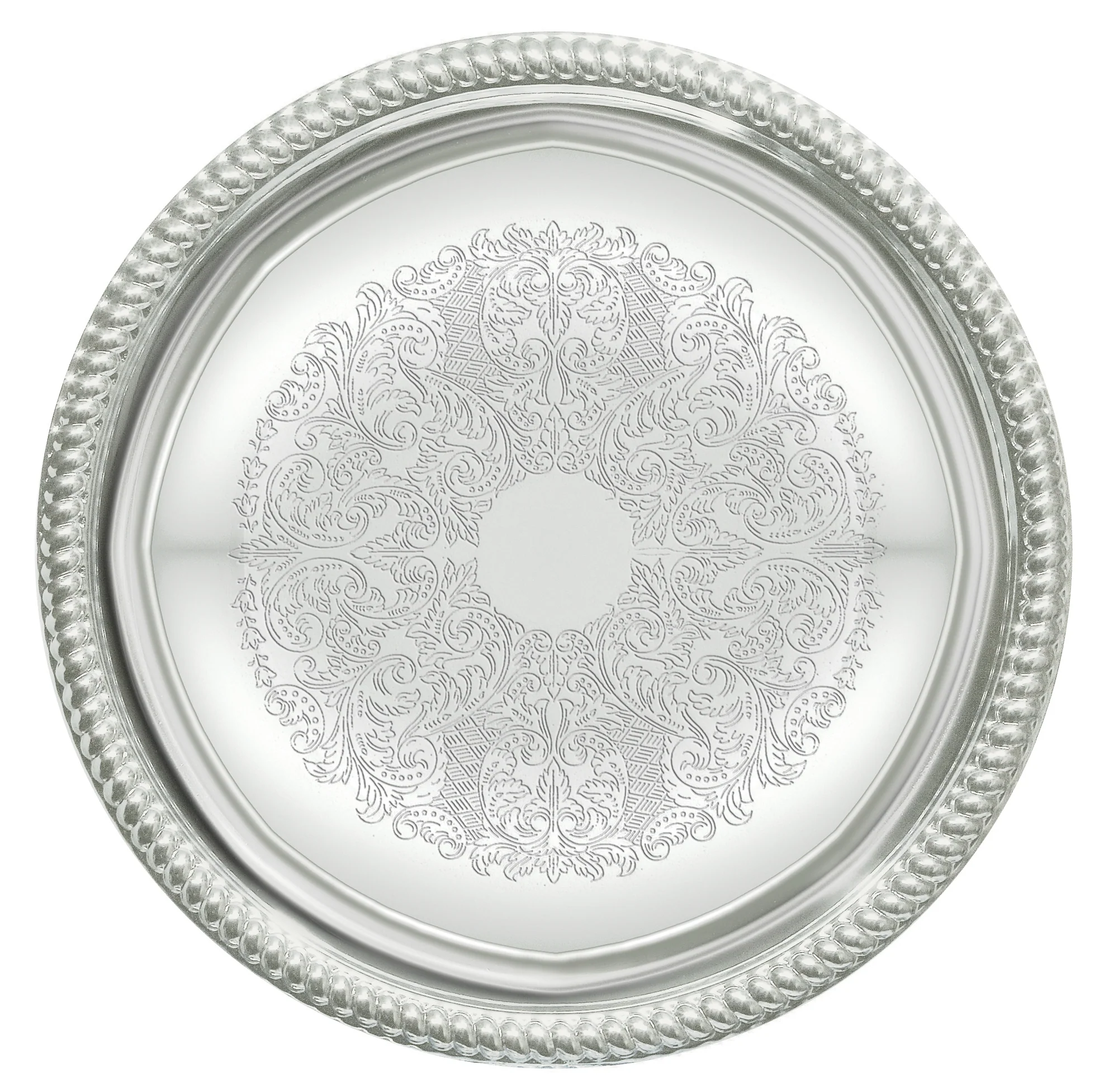 Winco CMT-14 14 Inch Round Serving Tray Chrome Plated Gadroon Edge - Image 2