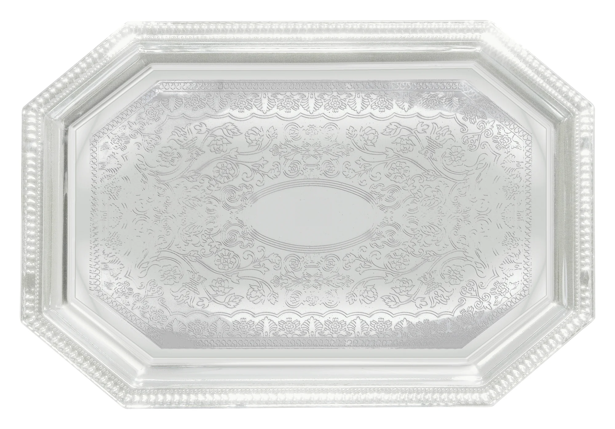 Winco CMT-1420 14 Inch Serving Tray Octagonal Gadroon Edge Chrome Plated - Image 2