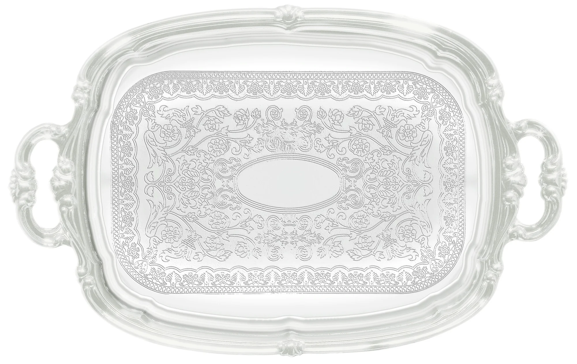 Winco CMT-1912 19 Inch Chrome Plated Rectangular Serving Tray with Handles - Image 2