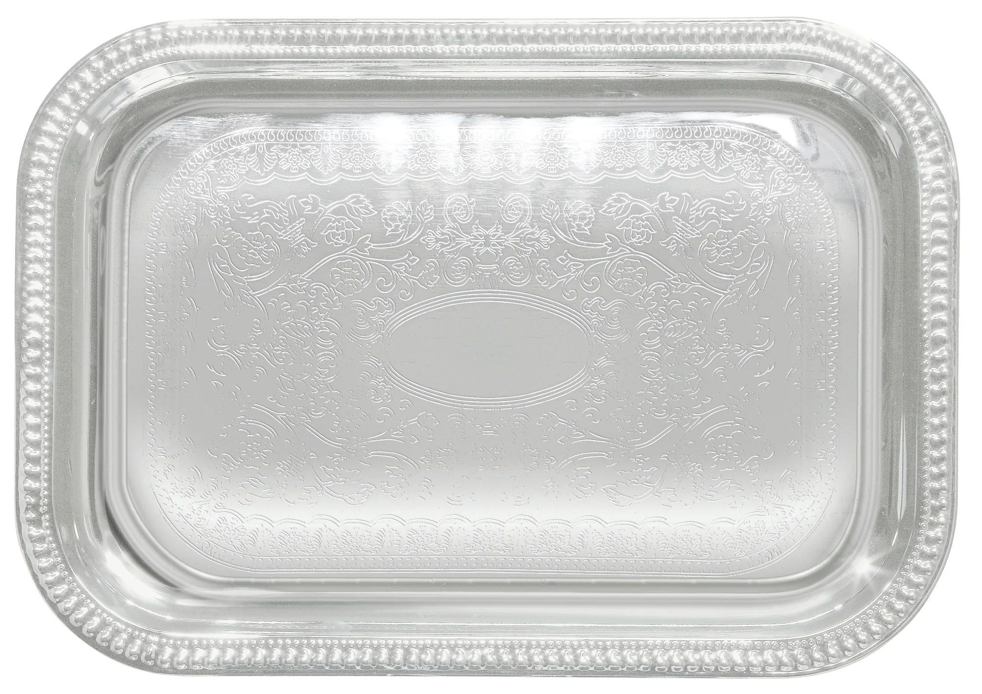 Winco CMT-2014 20 Inch Serving Tray Chrome Plated Gadroon Edge Rectangular