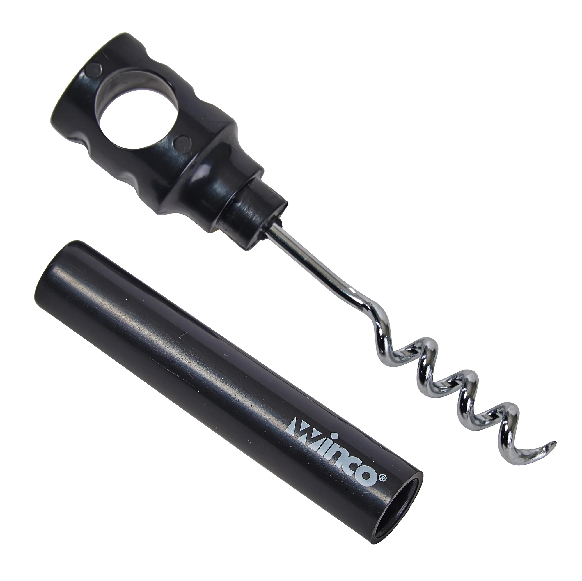 Winco CO-4DK Corkscrew Pack of 2 Twist and Pull Plastic Handle Black - Image 3