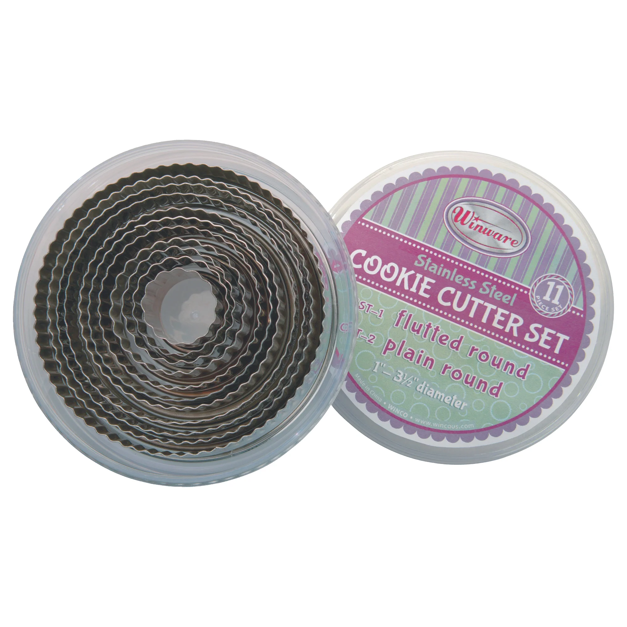 Winco CST-1 1” to 3-1/2” Diameter Cookie Cutter Set with Storage Container Stainless Steel - Image 2