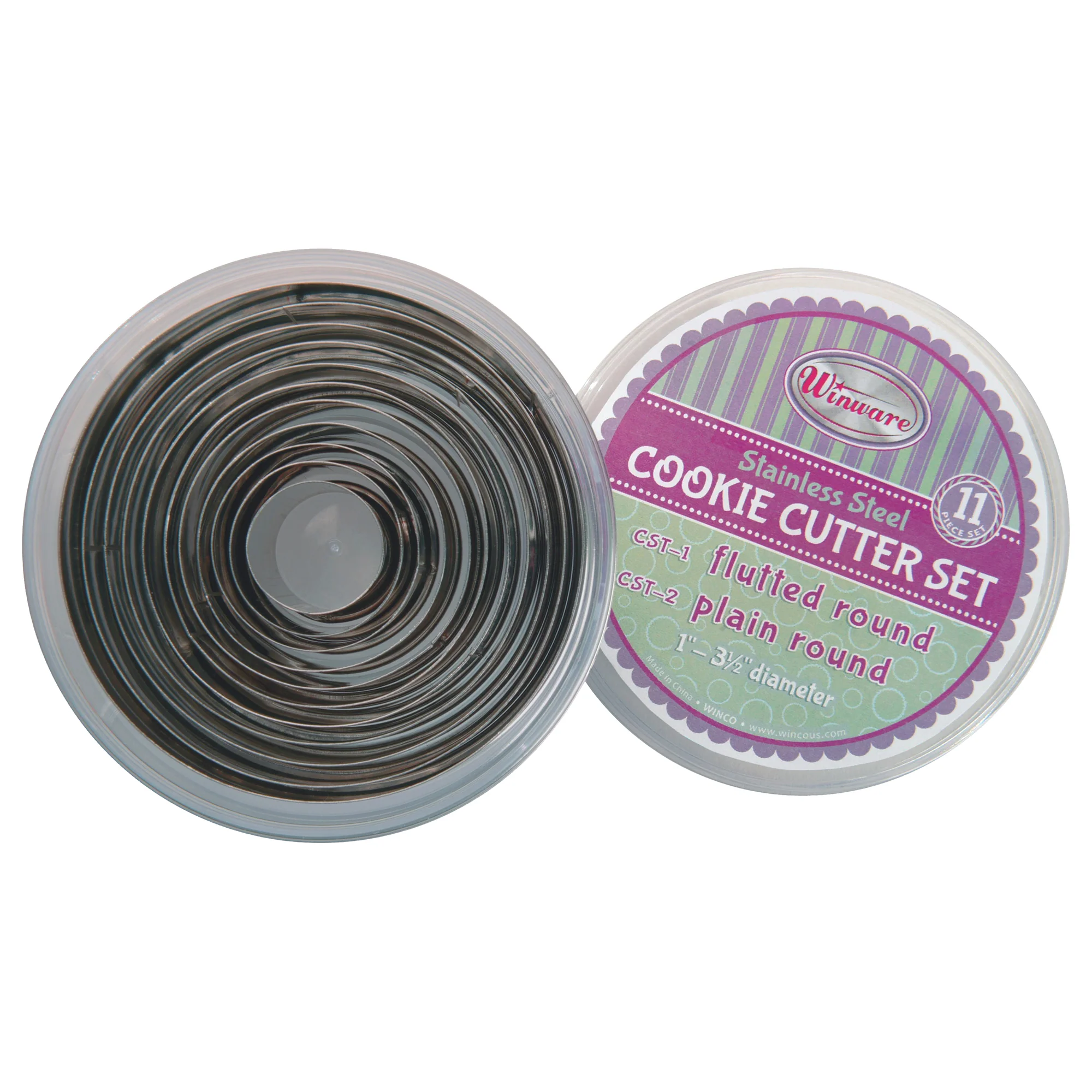 Winco CST-2 1”-3-1/2” Diameter Round Cookie Cutter Set with Storage Container Stainless Steel - Image 2